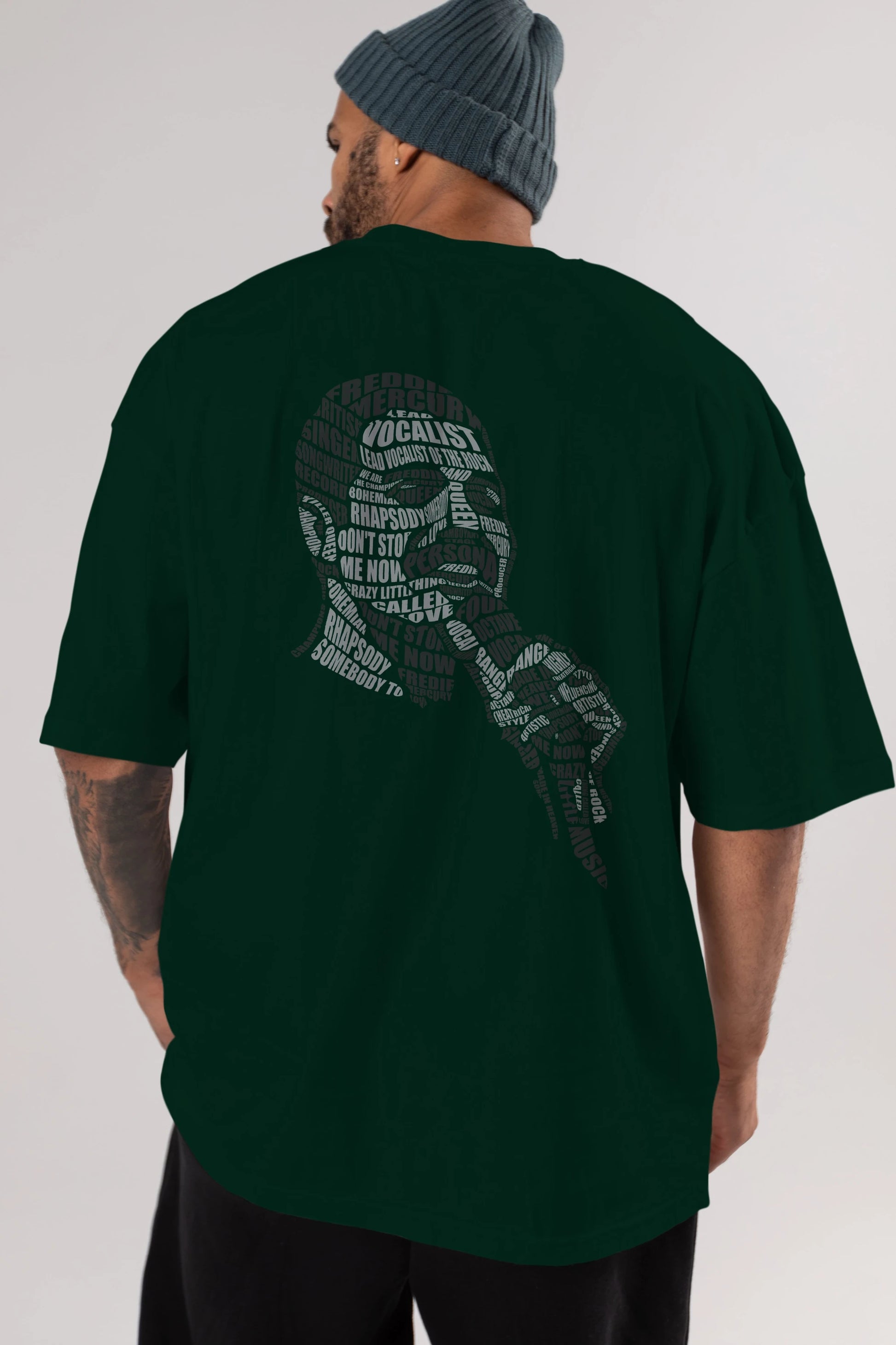 Freddy Mercuri Calligram Arka Baskılı Oversize t-shirt %100 pamuk Erkek Kadın Unisex