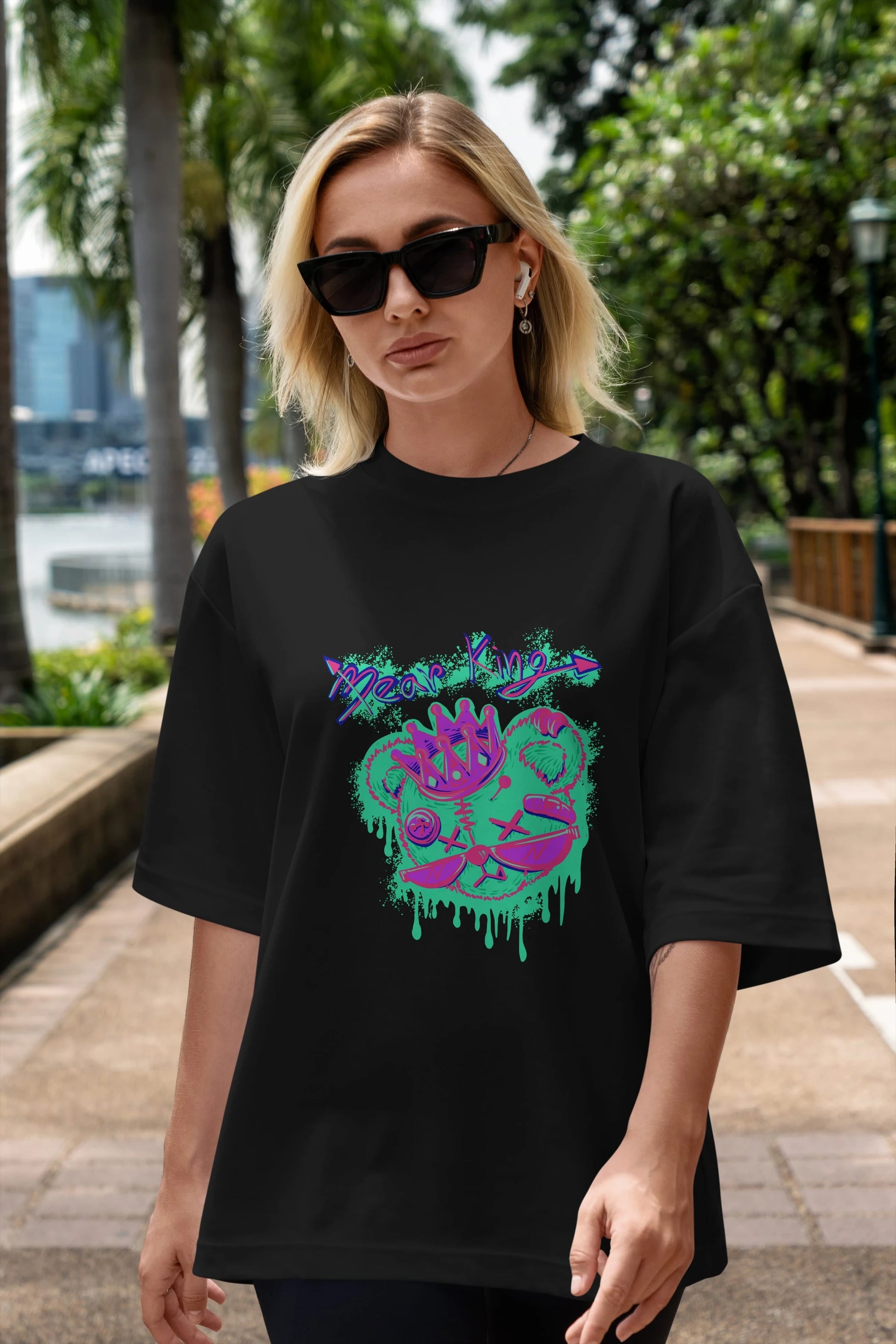 Bear King Ön Baskılı Oversize t-shirt Erkek Kadın Unisex