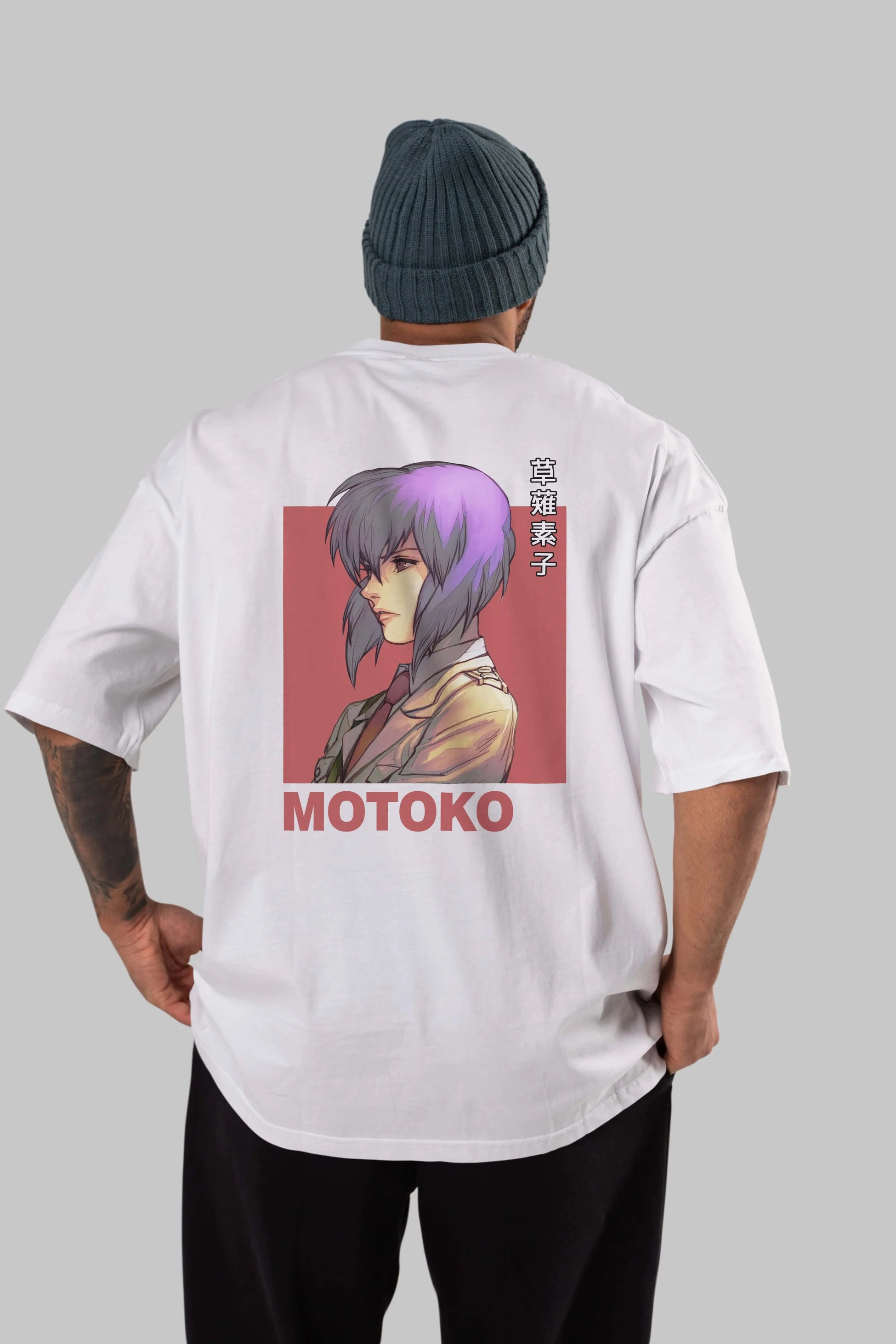 Motoko Kusanagi 12 Anime Arka Baskılı Oversize t-shirt Erkek Kadın Unisex