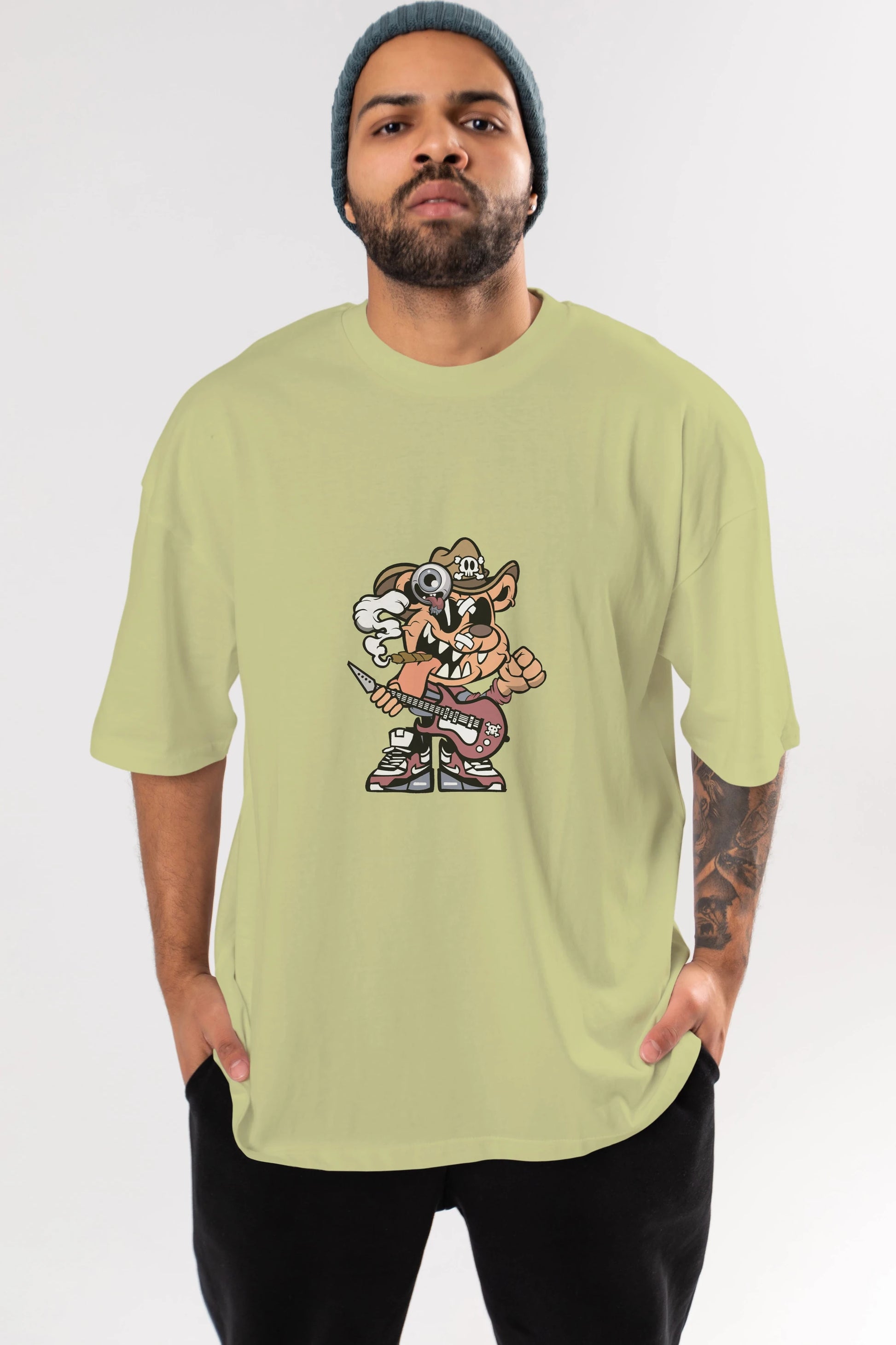 Freddy Bear Ön Baskılı Oversize t-shirt Erkek Kadın Unisex %100 Pamuk tişort