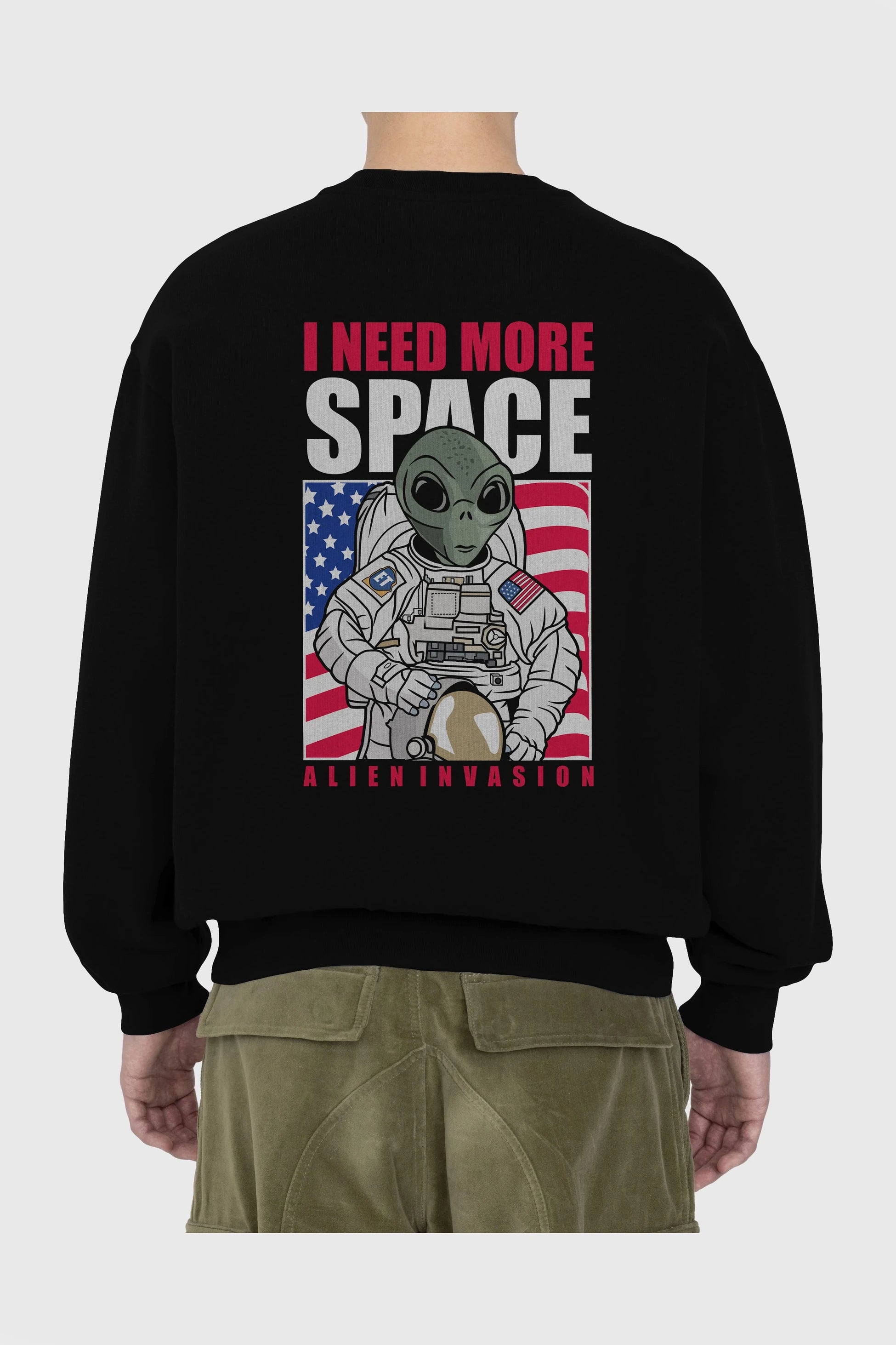 Alien Astronaut Arka Baskılı Oversize Sweatshirt Erkek Kadın Unisex