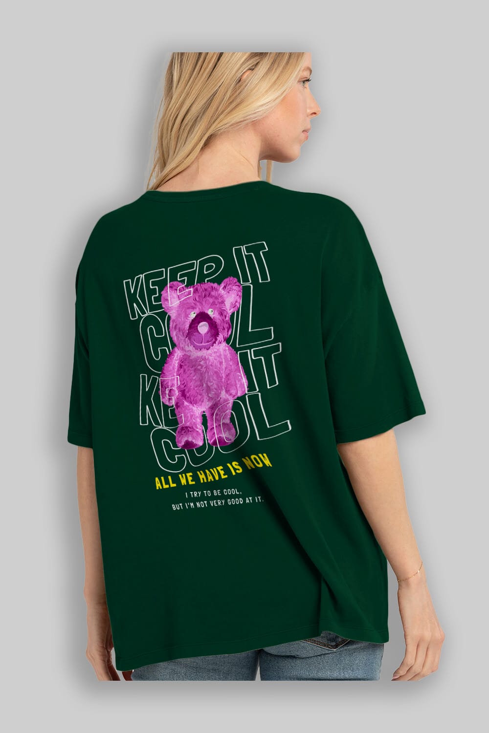 Keep it Cool Bear Arka Baskılı Oversize t-shirt Erkek Kadın Unisex