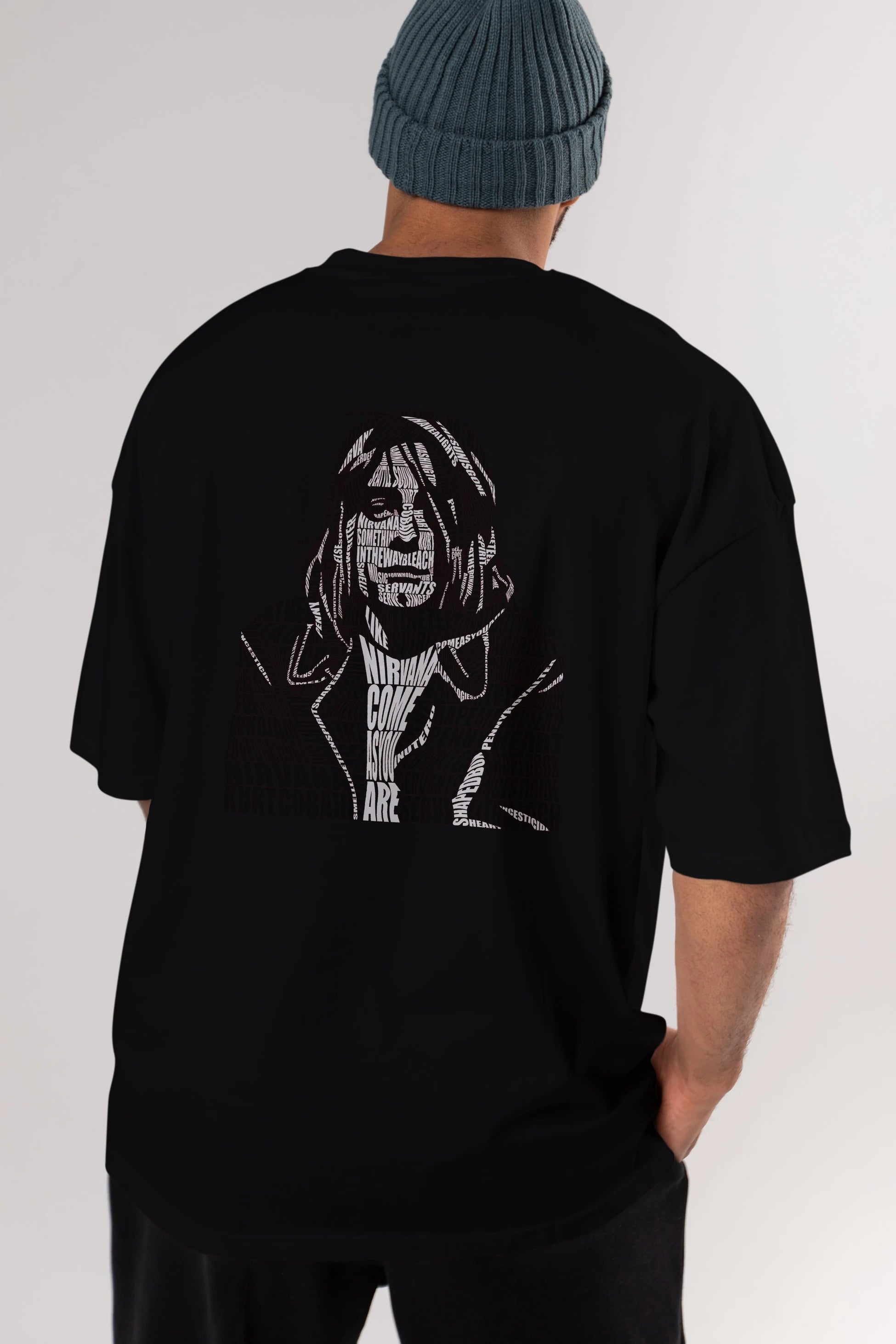 Kurt Cobain Calligram Arka Baskılı Oversize t-shirt %100 pamuk Erkek Kadın Unisex