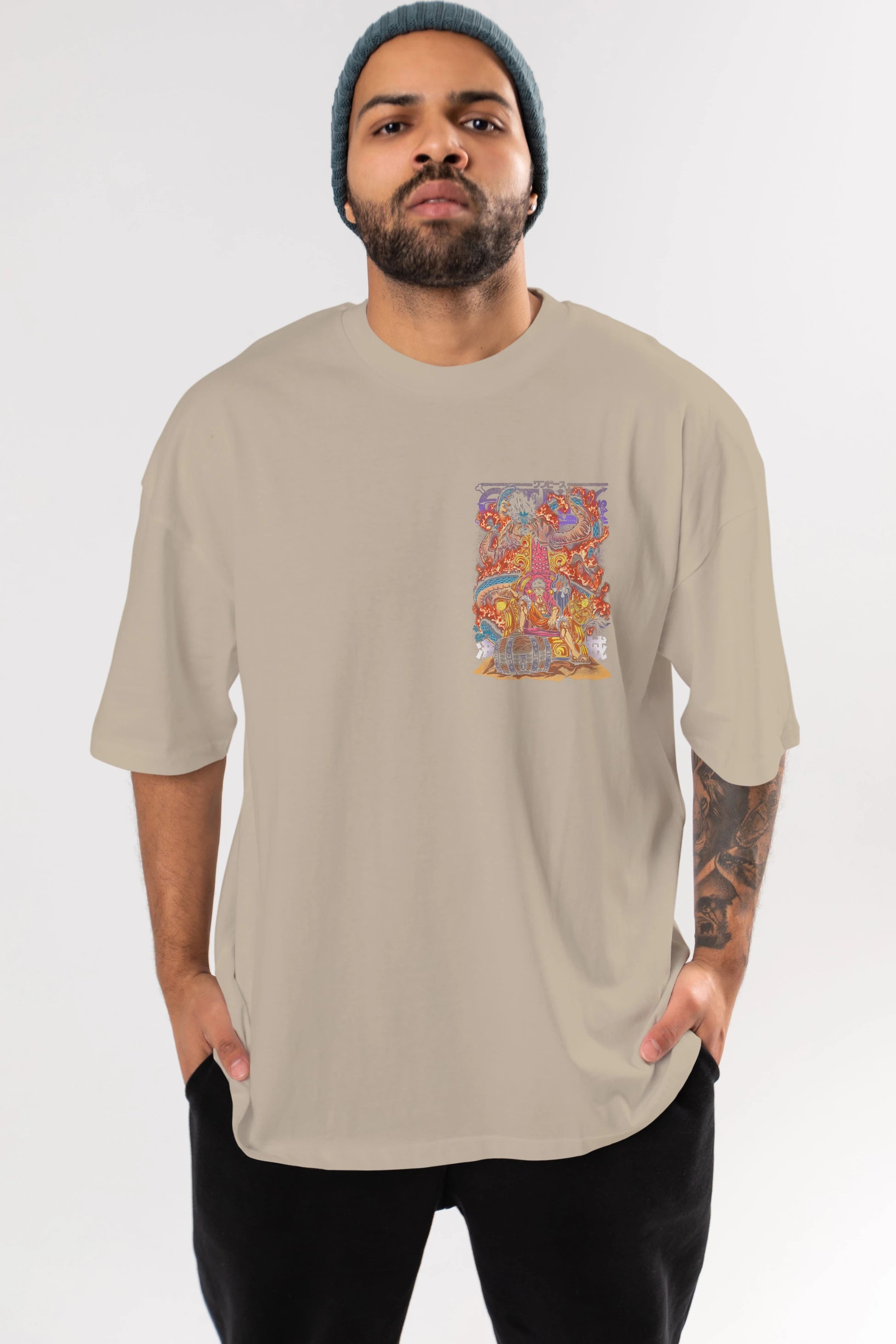 MONKEY D. LUFFY 1 Ön Sol Baskılı Oversize t-shirt Erkek Kadın Unisex %100 Pamuk Bisiklet Yaka tişort