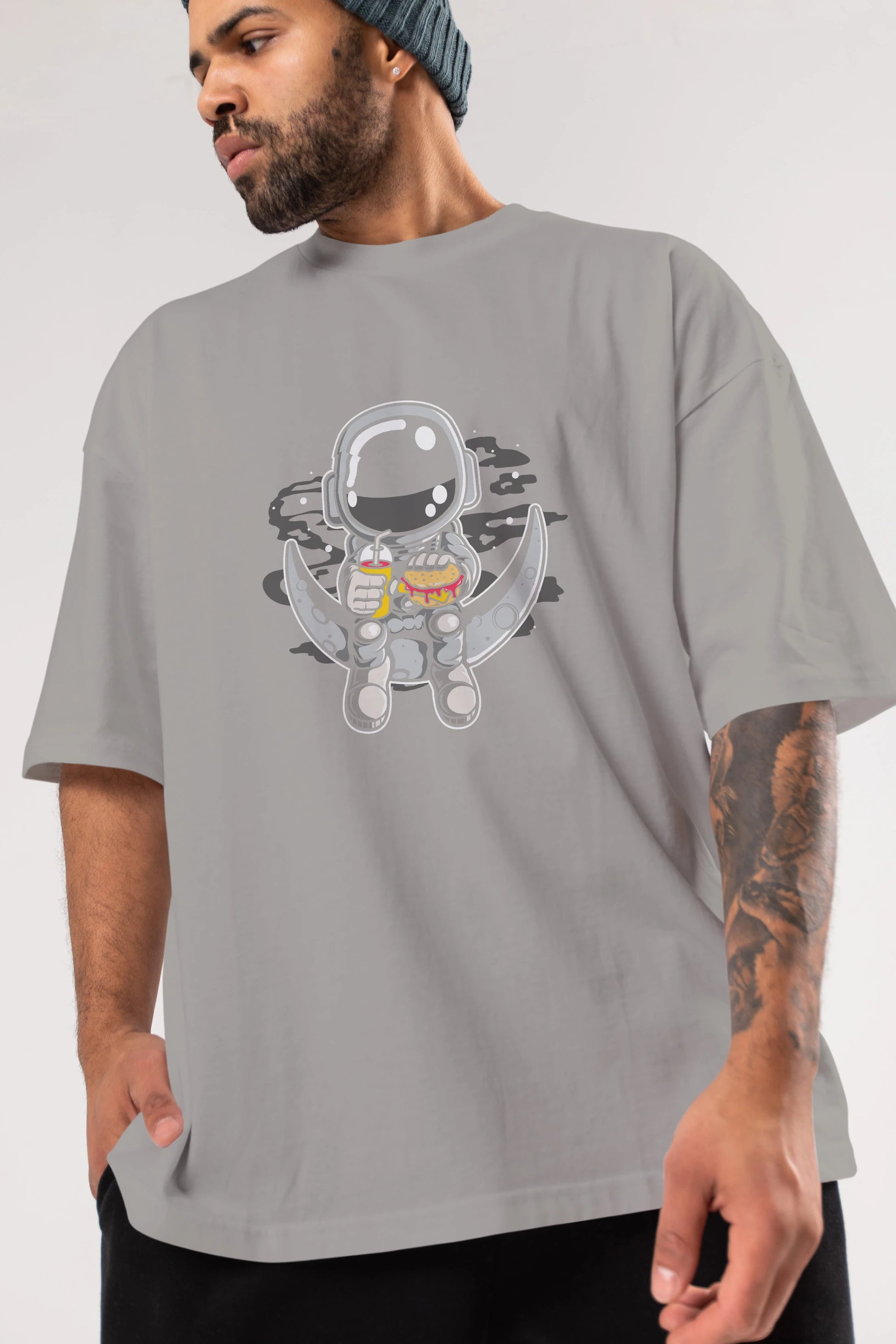 Astronaut Crescent Ön Baskılı Oversize t-shirt Erkek Kadın Unisex