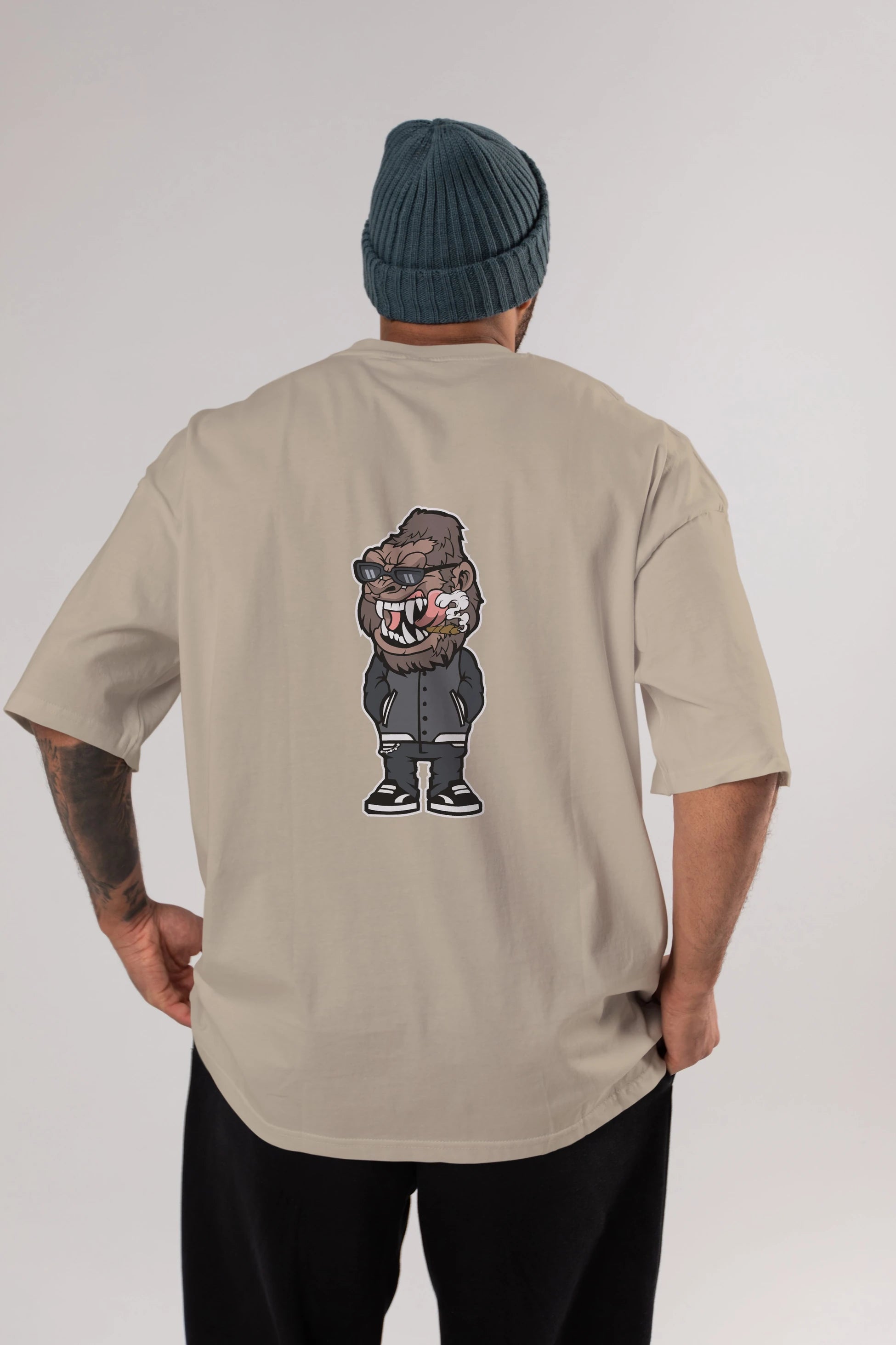 Gorilla Street Style Arka Baskılı Oversize t-shirt Erkek Kadın Unisex %100 Pamuk tişort