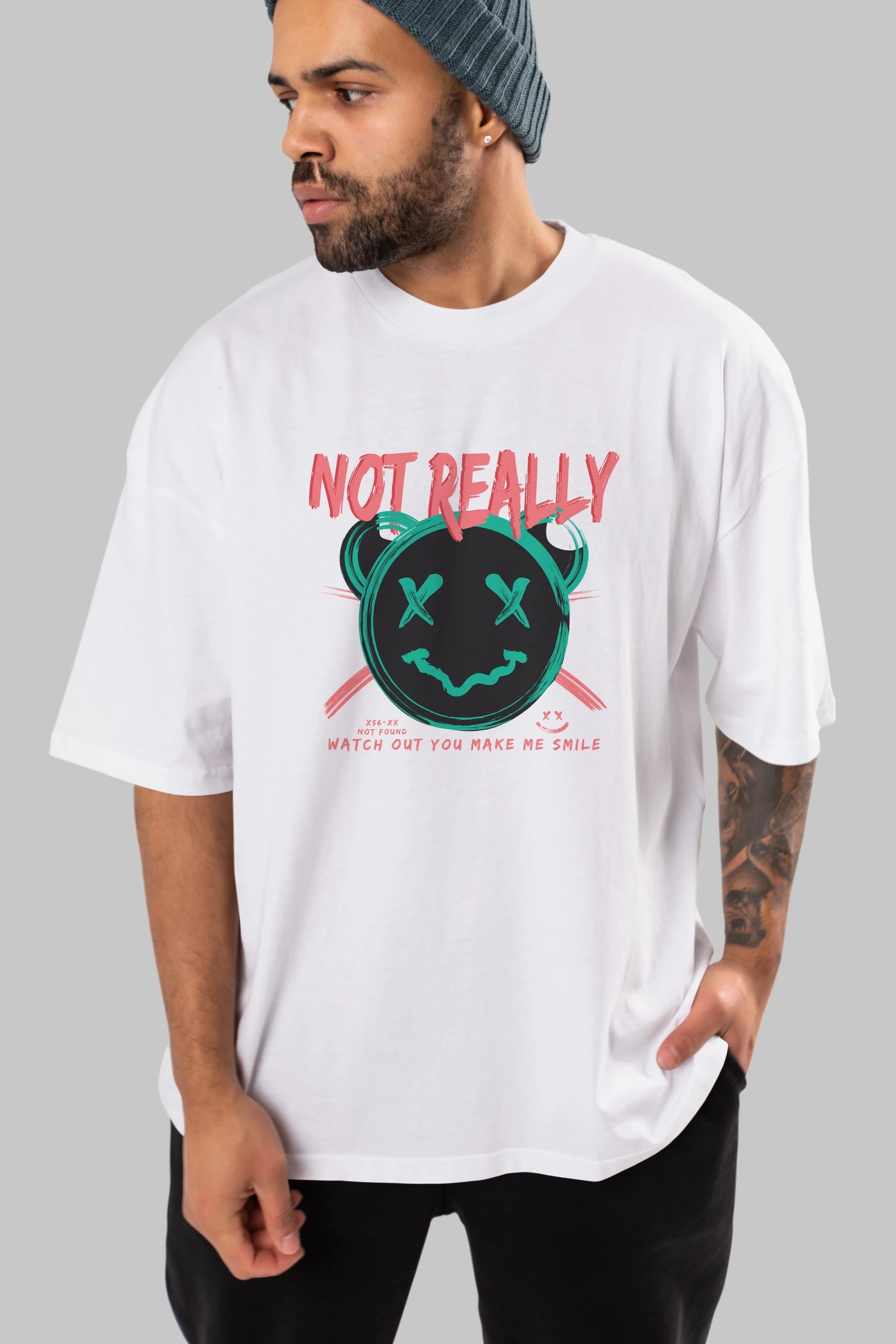 Not Really Bear Ön Baskılı Oversize t-shirt Erkek Kadın Unisex