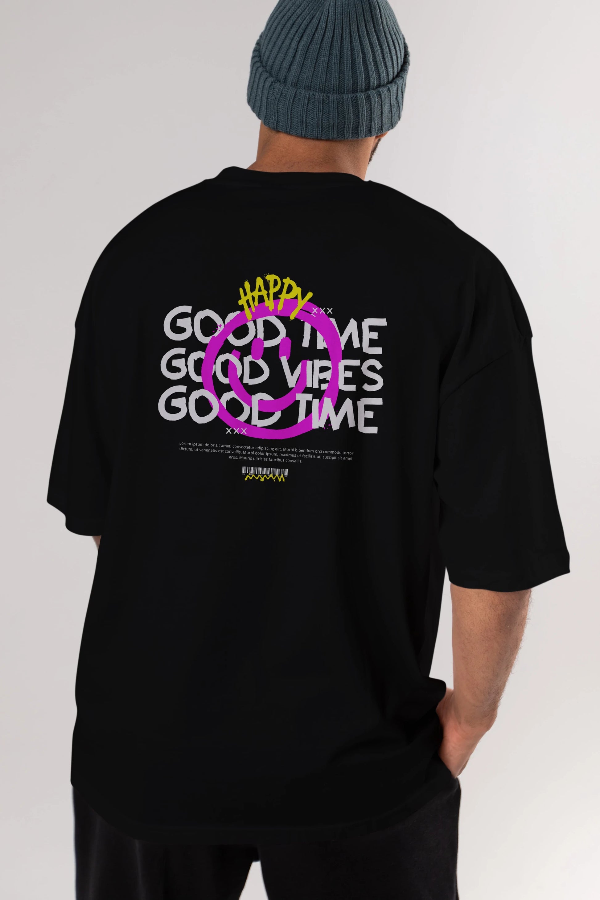 Happy Good Time Yazılı Arka Baskılı Oversize t-shirt Erkek Kadın Unisex
