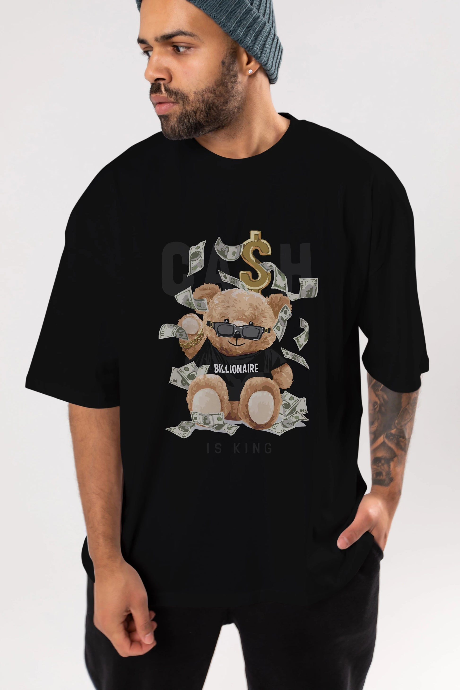 Teddy Bear Billionaire Ön Baskılı Oversize t-shirt Erkek Kadın Unisex %100 Pamuk