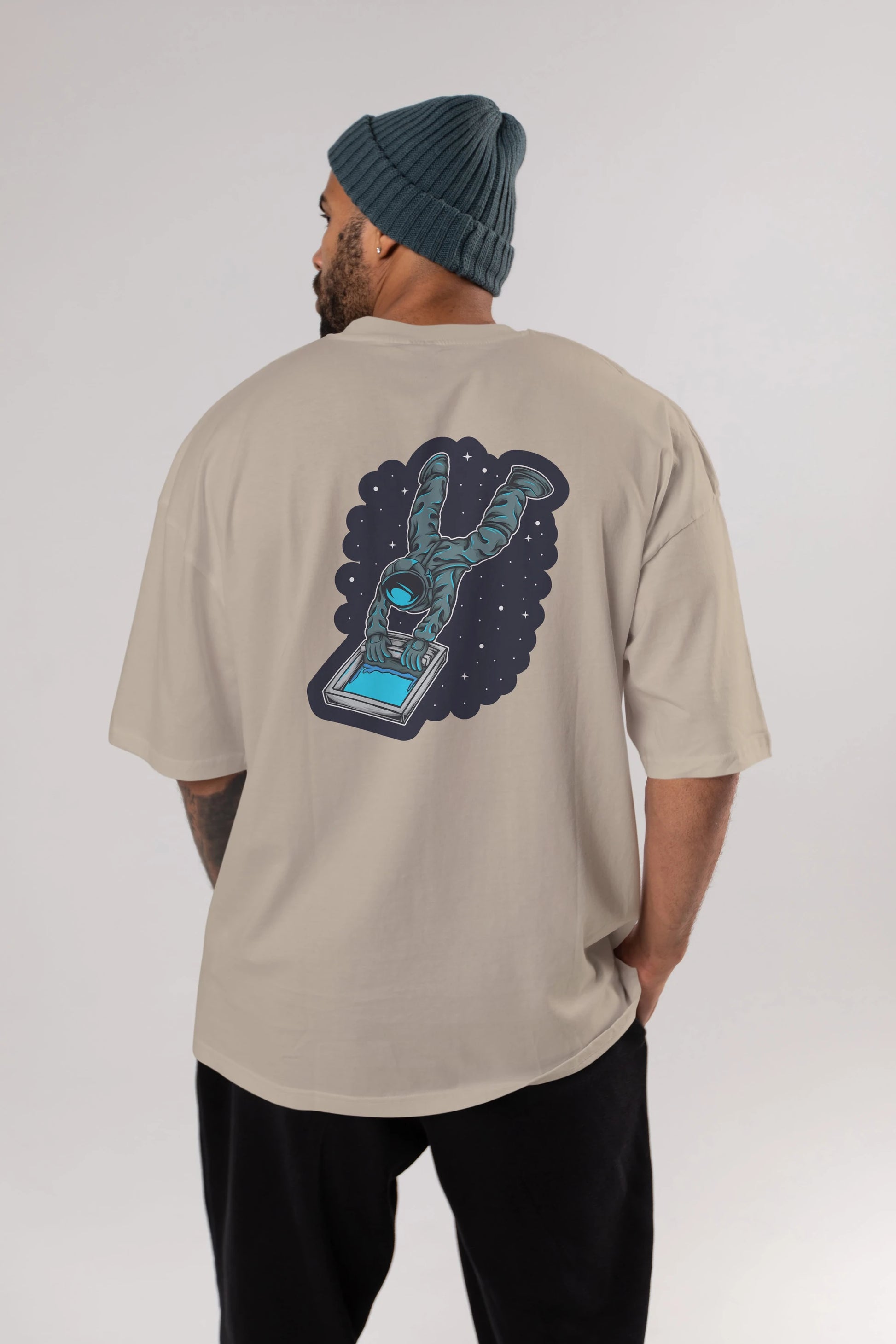 Astroscreen Sticker Arka Baskılı Oversize t-shirt Erkek Kadın Unisex