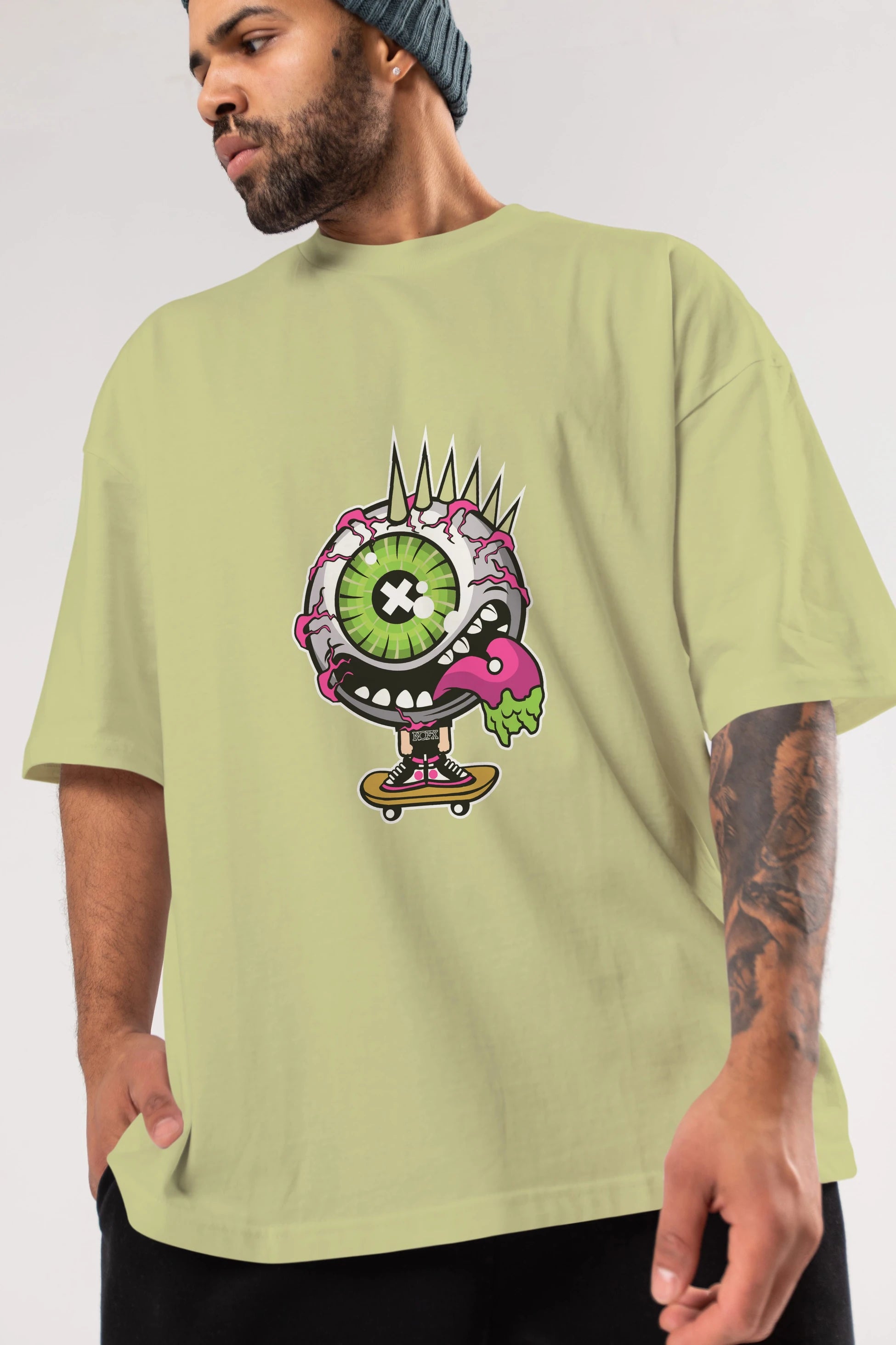 Eye Monster Skater Ön Baskılı Oversize t-shirt Erkek Kadın Unisex %100 Pamuk tişort