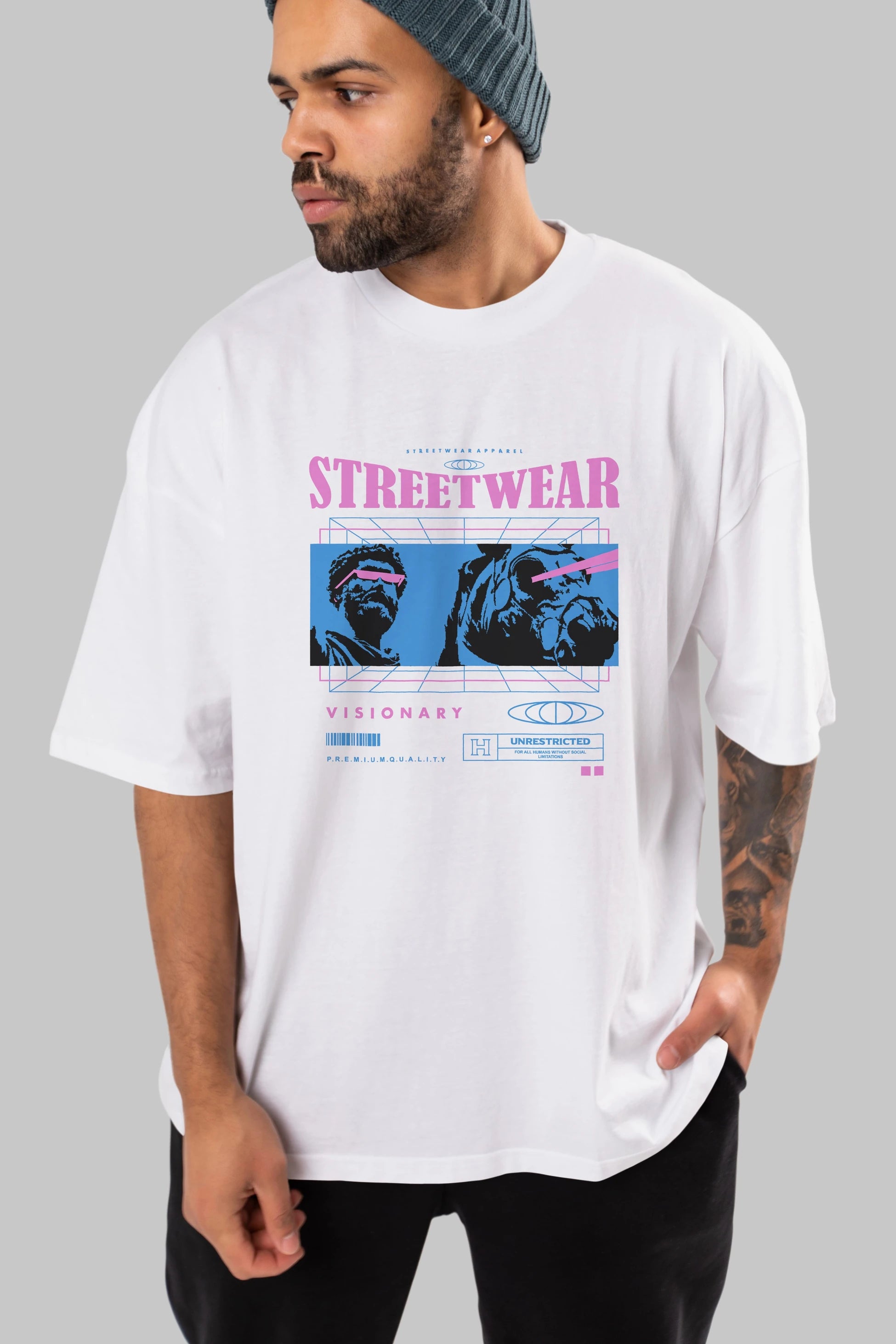 Streetwear Visionary Ön Baskılı Oversize t-shirt Erkek Kadın Unisex
