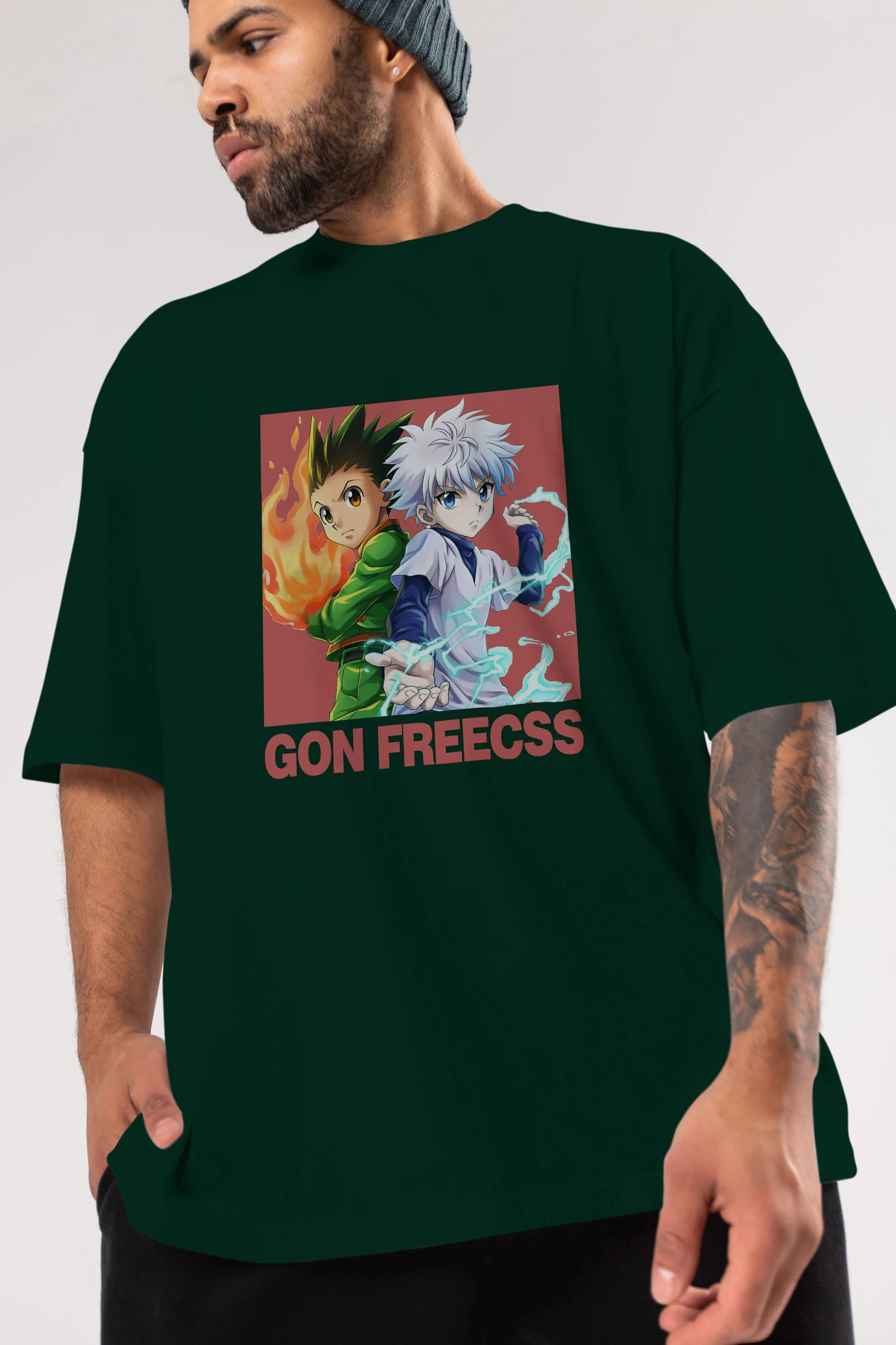 Gon Freecss HUNTER X HUNTER 4 Anime Ön Baskılı Oversize t-shirt %100 pamuk Erkek Kadın Unisex