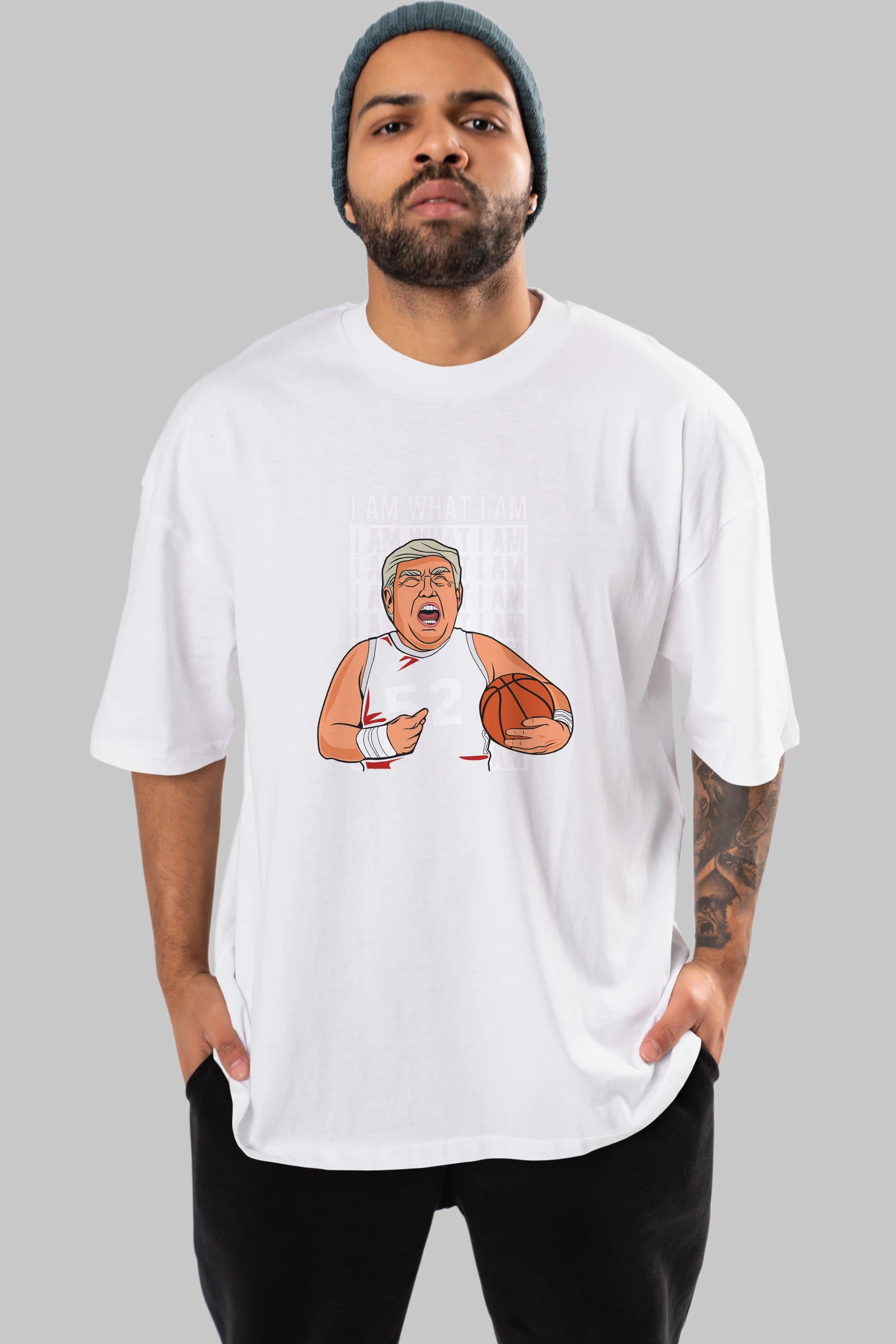 Trump Basketball Ön Baskılı Oversize t-shirt Erkek Kadın Unisex %100 Pamuk tişort