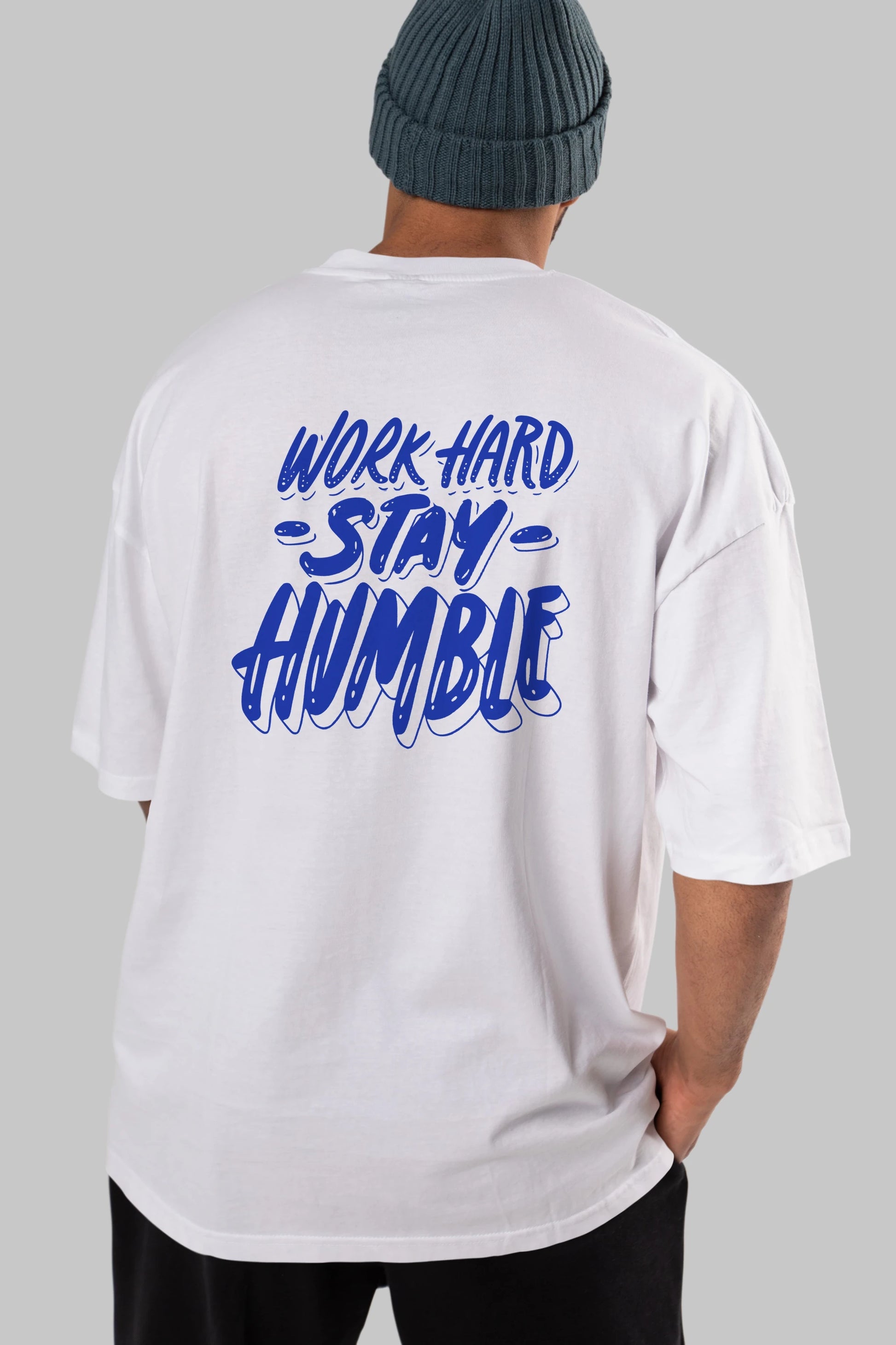 Word Hard Yazılı Arka Baskılı Oversize t-shirt Erkek Kadın Unisex