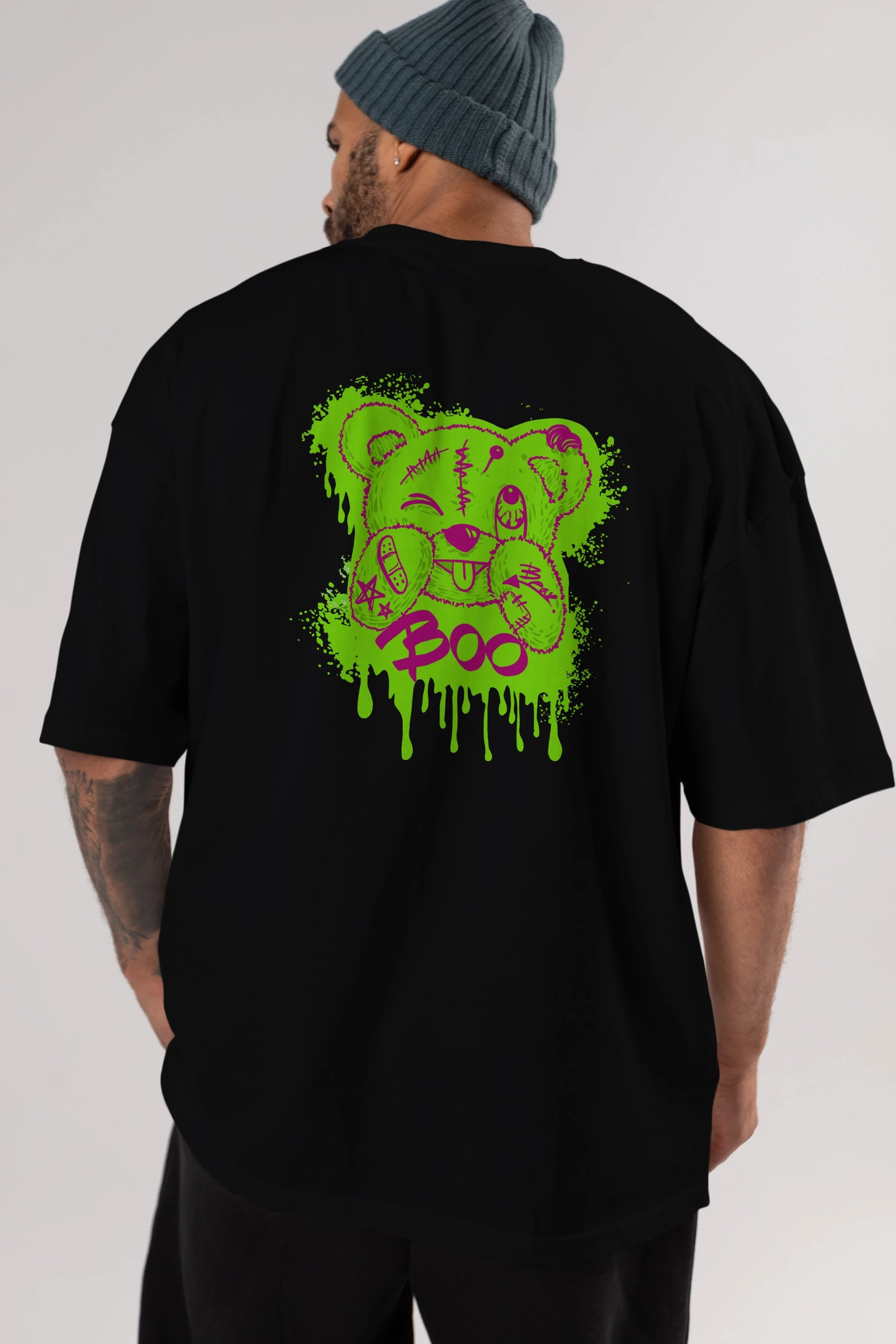 Boo  Bear Arka Baskılı Oversize t-shirt Erkek Kadın Unisex