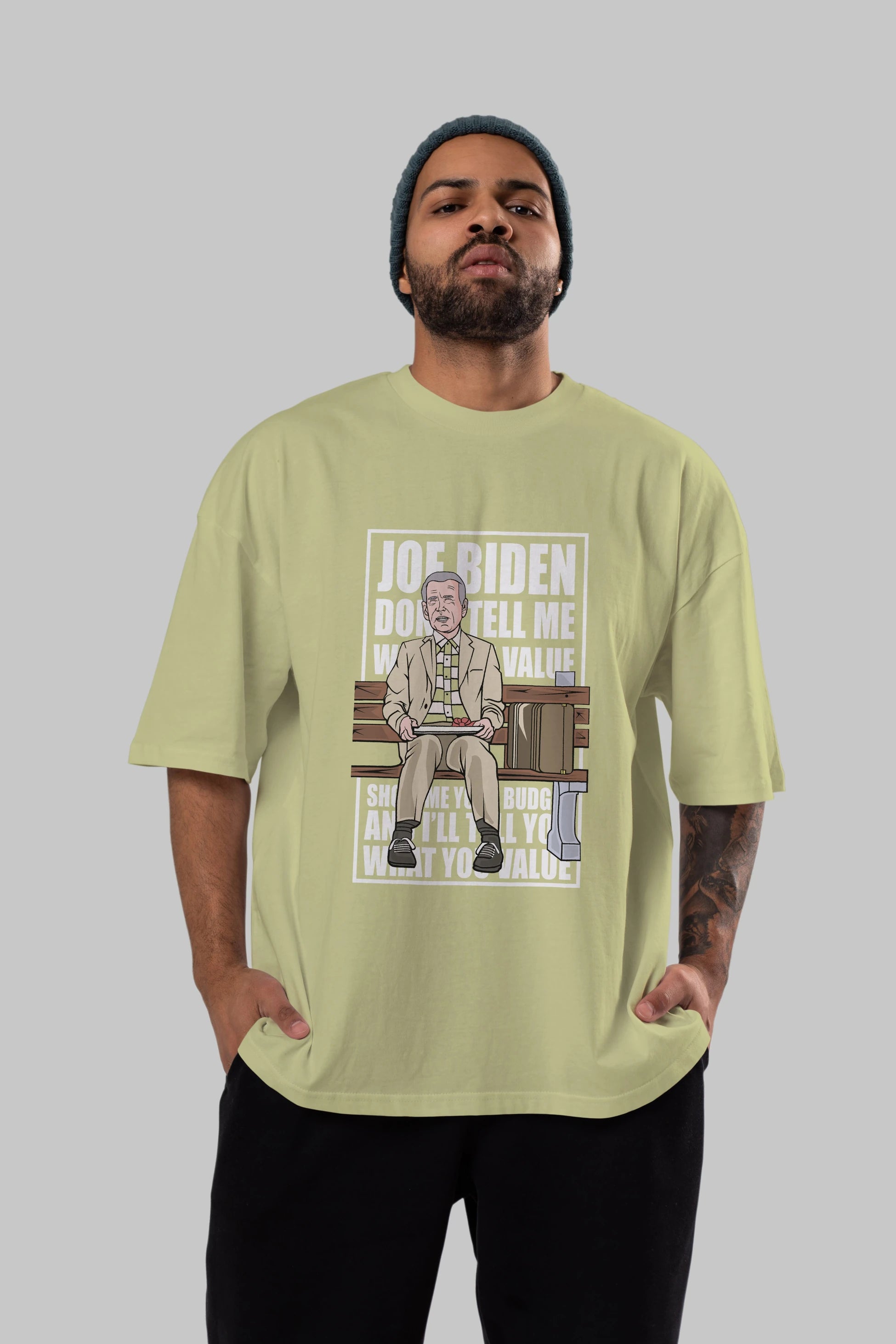 Joe Biden Forest Gump Ön Baskılı Oversize t-shirt Erkek Kadın Unisex %100 Pamuk tişort