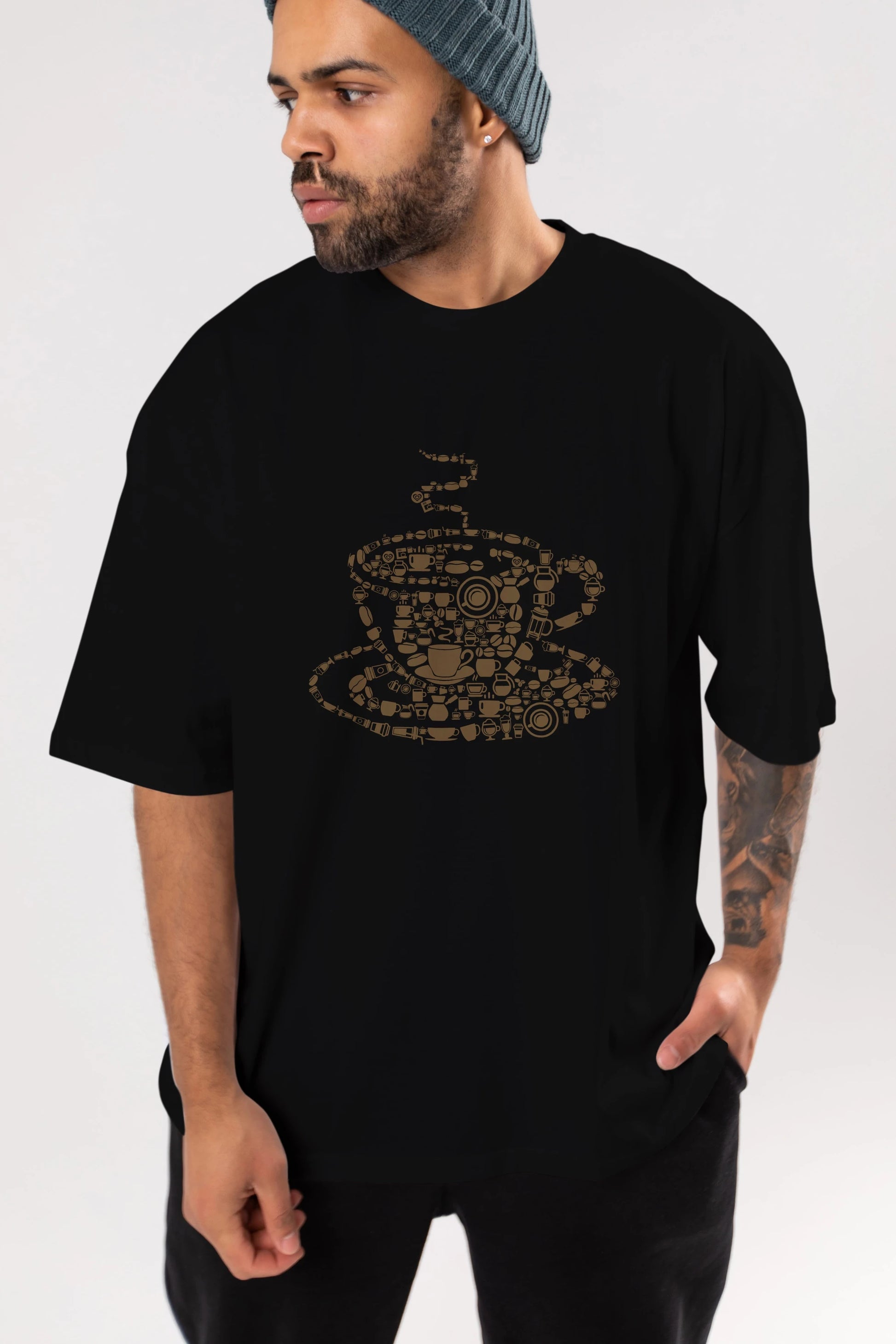Coffee Ön Baskılı Oversize t-shirt %100 pamuk Erkek Kadın Unisex