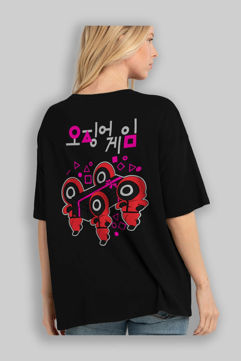 Squid Game (6) Arka Baskılı Oversize t-shirt Erkek Kadın Unisex %100 Pamuk Bisiklet Yaka tişort