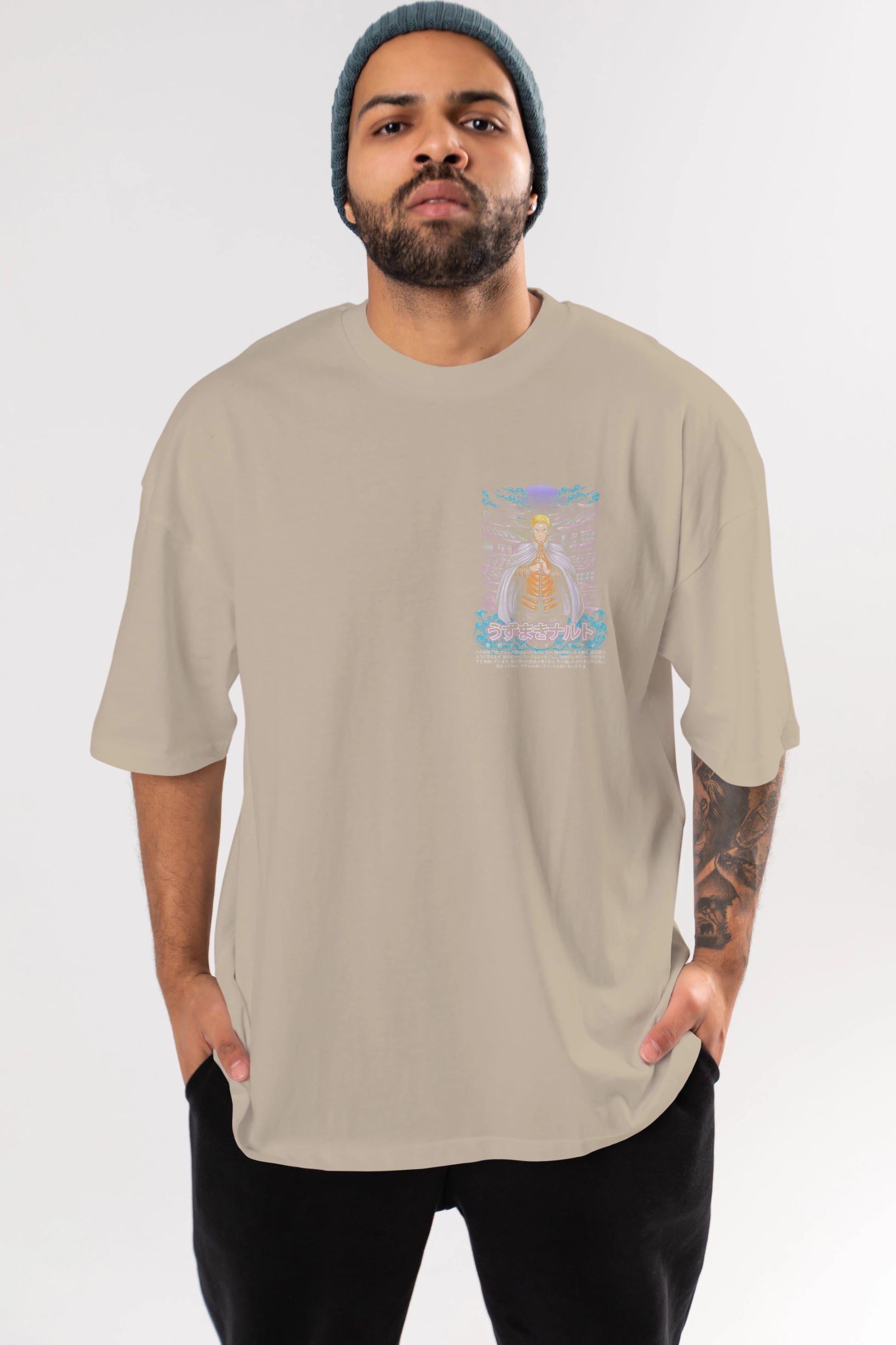 NARUTO (8) Ön Sol Baskılı Oversize t-shirt Erkek Kadın Unisex %100 Pamuk Bisiklet Yaka tişort