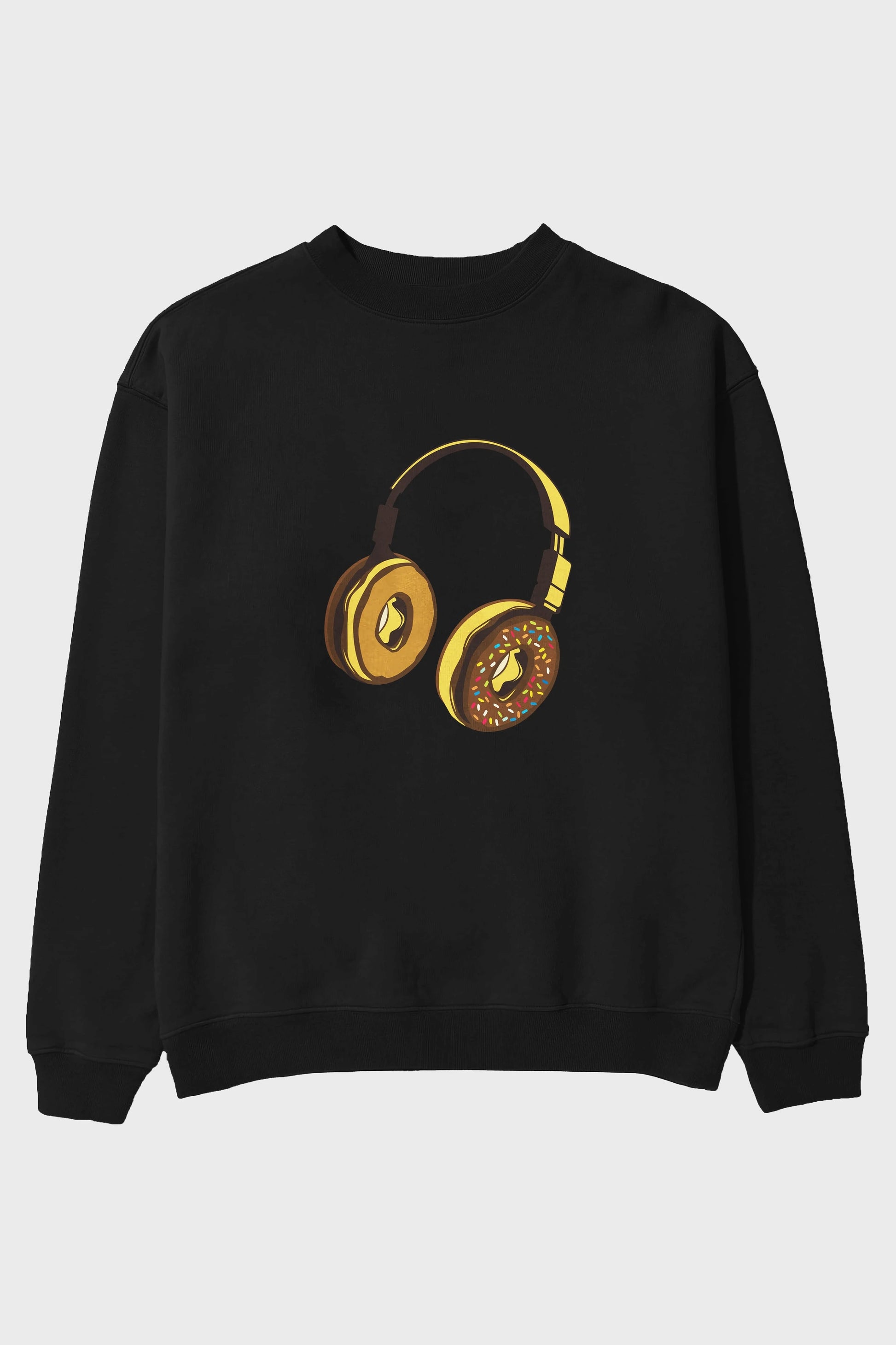 Headphone Donut Ön Baskılı Oversize Sweatshirt Erkek Kadın Unisex