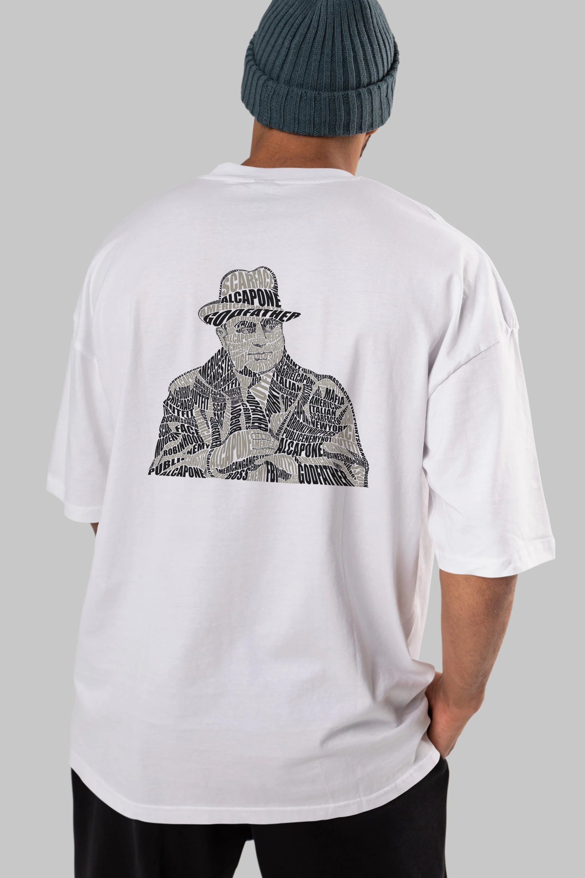 Al Capone Calligram Arka Baskılı Oversize t-shirt %100 pamuk Erkek Kadın Unisex