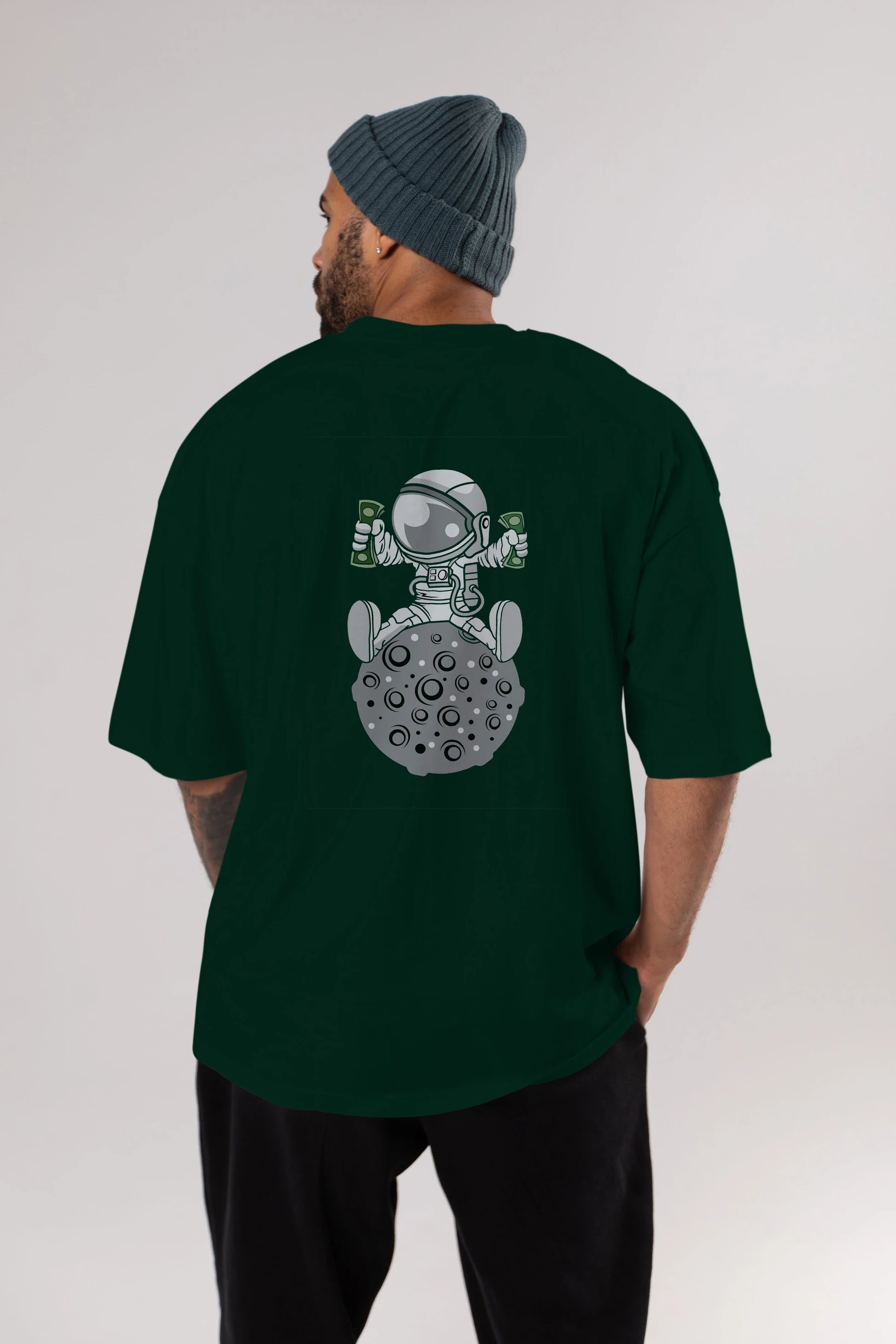 Astronaut Dollar Arka Baskılı Oversize t-shirt Erkek Kadın Unisex %100 Pamuk tişort