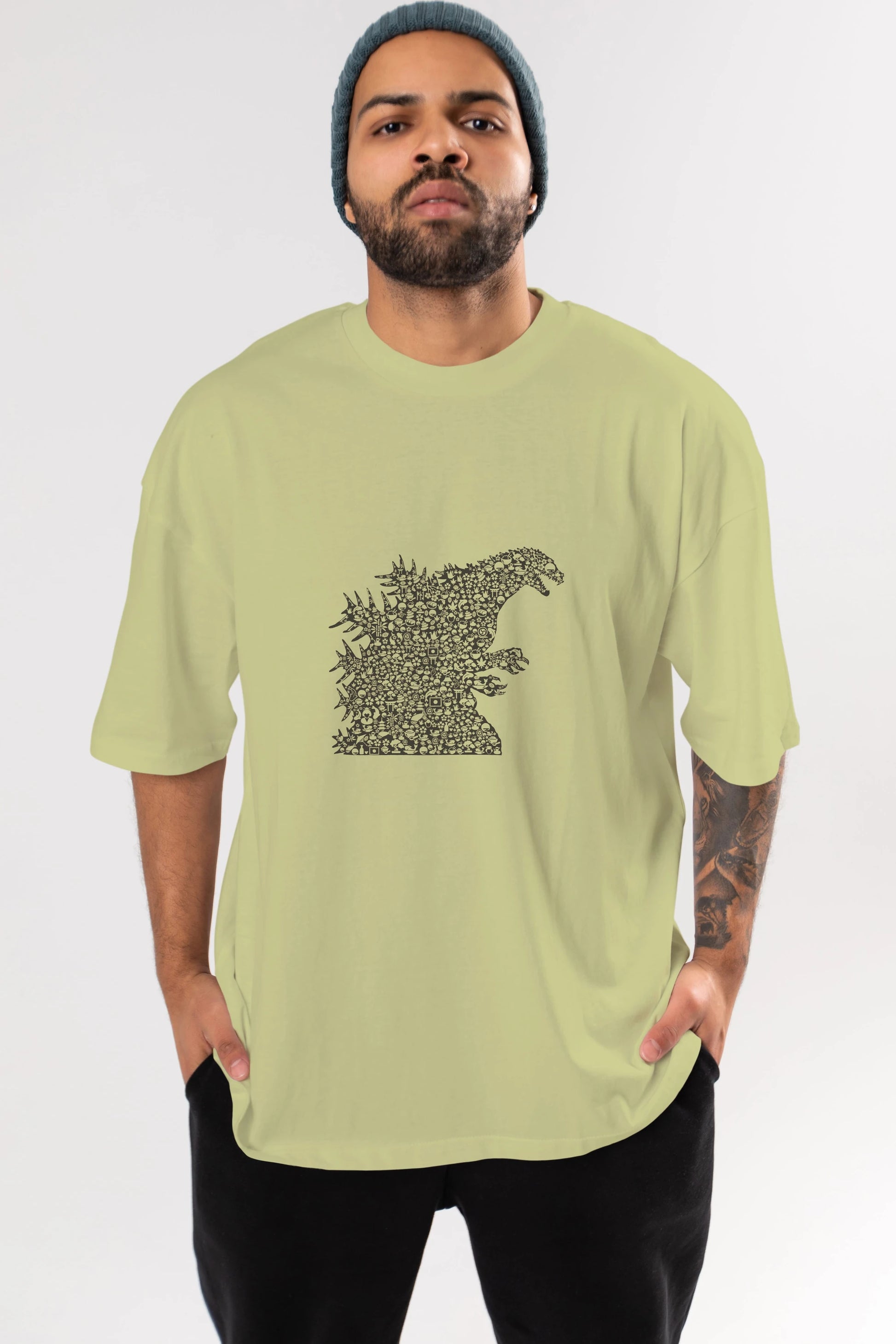 Godzilla Ön Baskılı Oversize t-shirt %100 pamuk Erkek Kadın Unisex