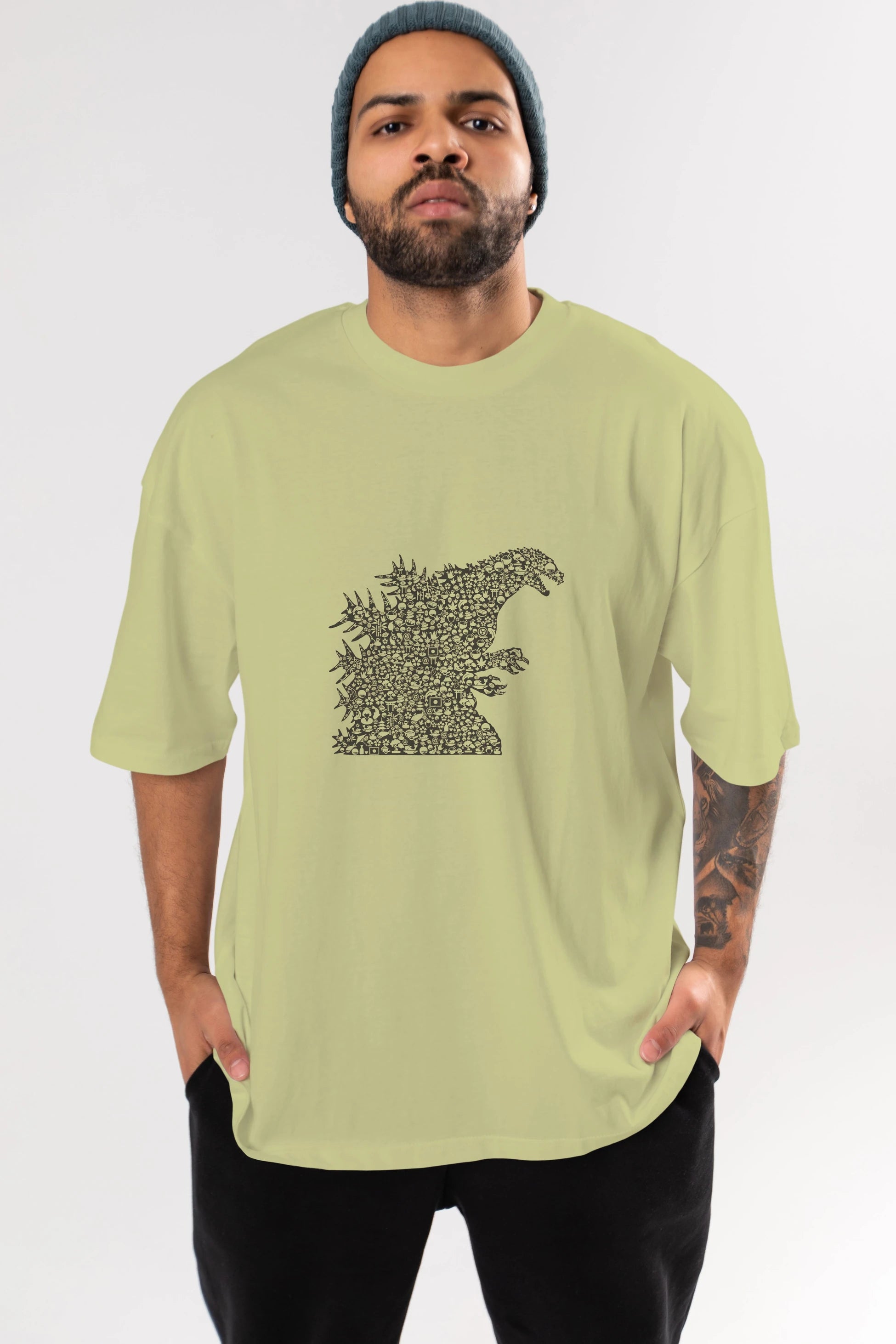 Godzilla Ön Baskılı Oversize t-shirt %100 pamuk Erkek Kadın Unisex
