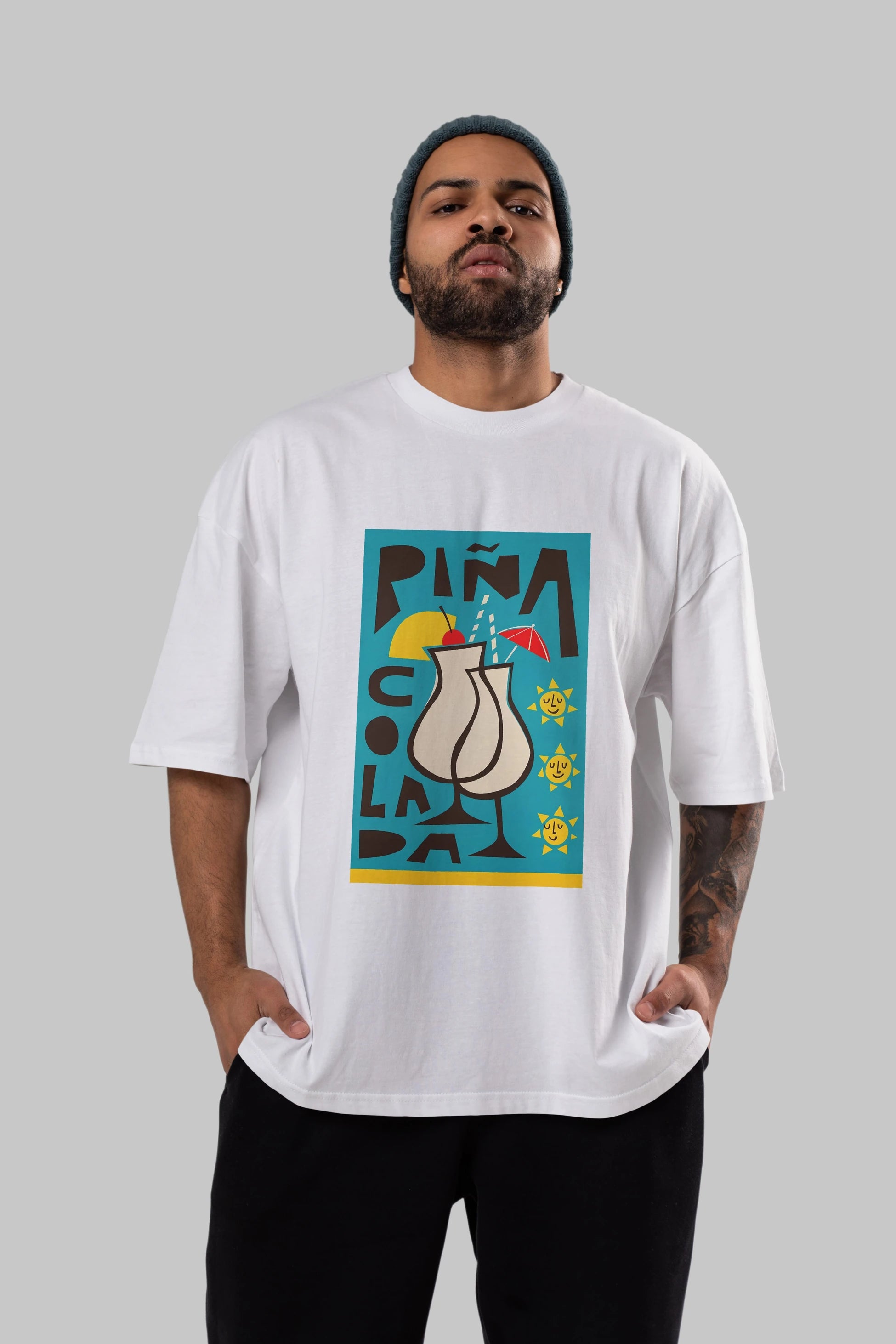 Pina Colada 4 Ön Baskılı Oversize t-shirt Erkek Kadın Unisex %100 Pamuk Bisiklet Yaka tişort