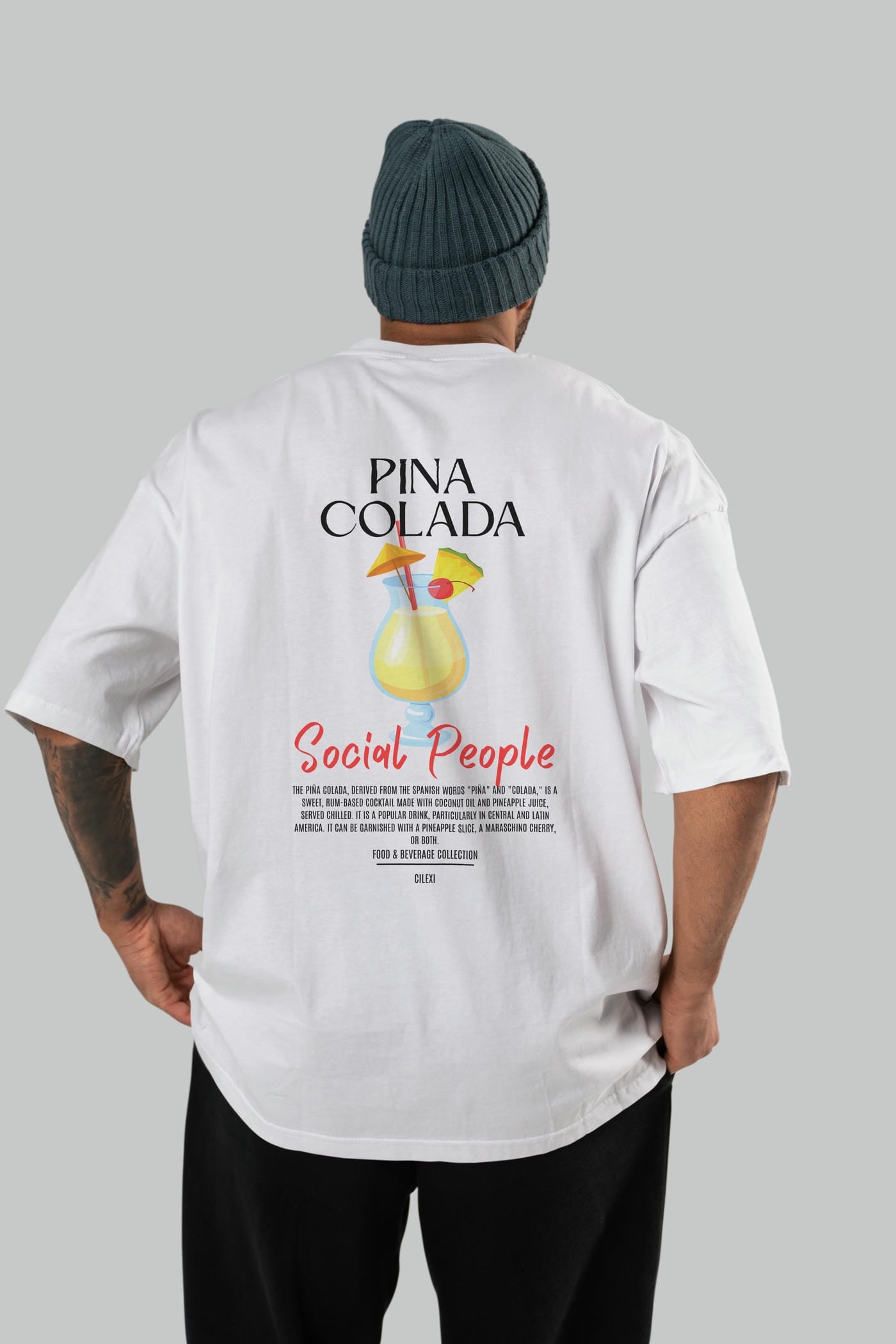 Pına Colada Kokteyl Serisi Baskılı Oversize t-shirt Erkek Kadın Unisex %100 Pamuk Bisiklet Yaka tişort