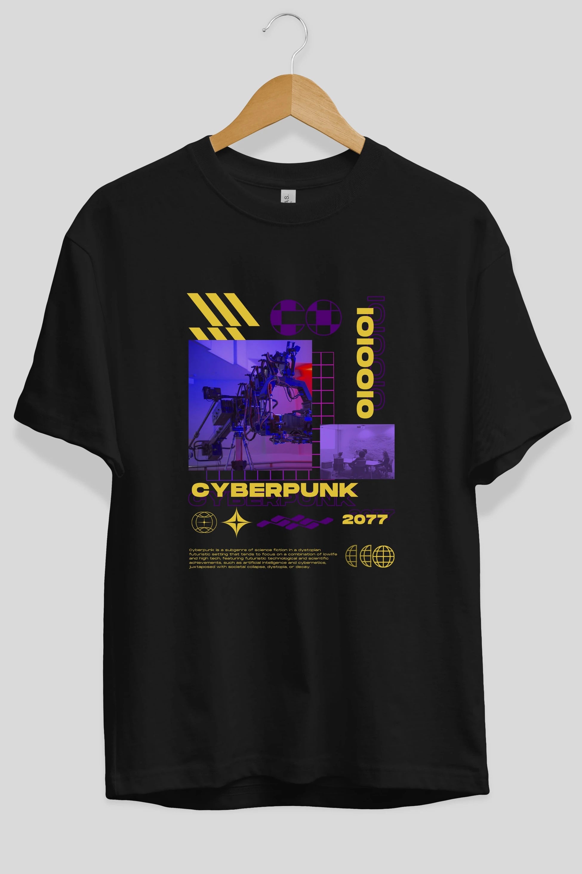 Cyberpunk Yazılı Ön Baskılı Oversize t-shirt Erkek Kadın Unisex