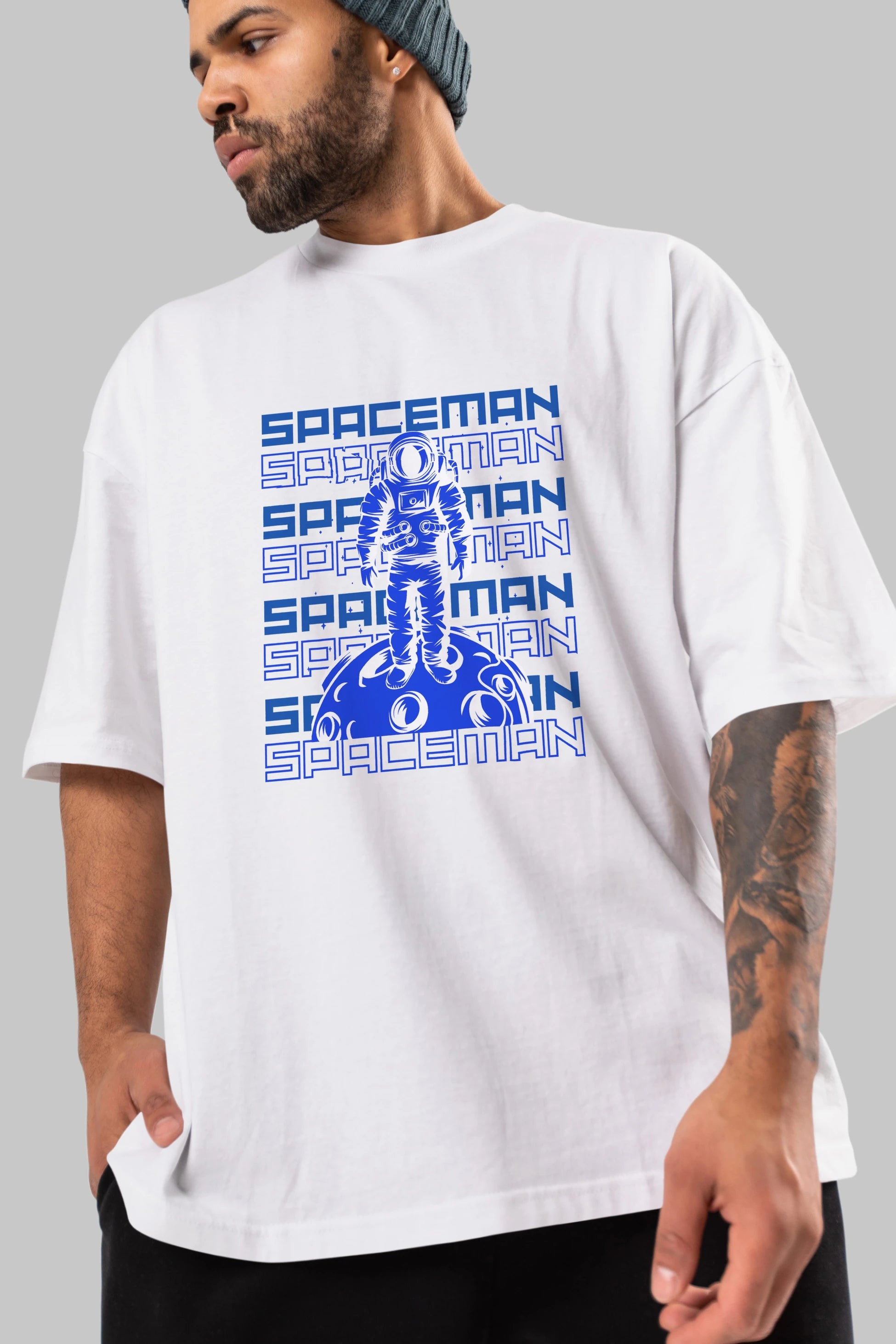 Spaceman Yazılı Ön Baskılı Oversize t-shirt Erkek Kadın Unisex
