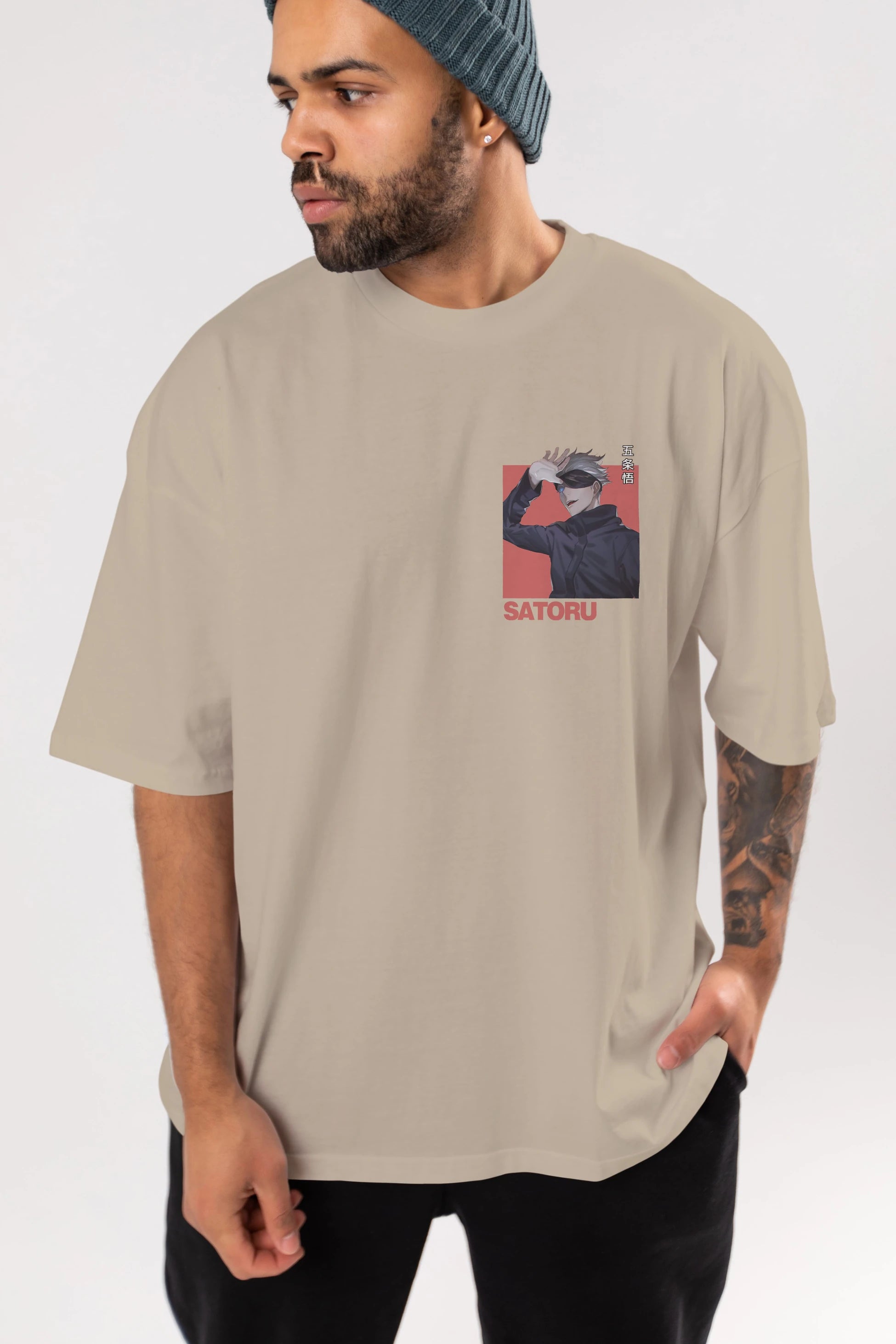 SATORU GOJO 2 Ön Sol Baskılı Oversize t-shirt Erkek Kadın Unisex %100 Pamuk Bisiklet Yaka tişort