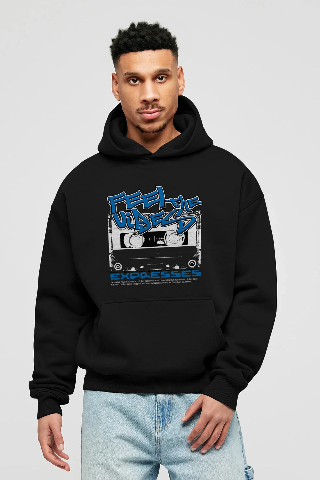Feel The Vibes Ön Baskılı Hoodie Oversize Kapüşonlu Sweatshirt Erkek Kadın Unisex