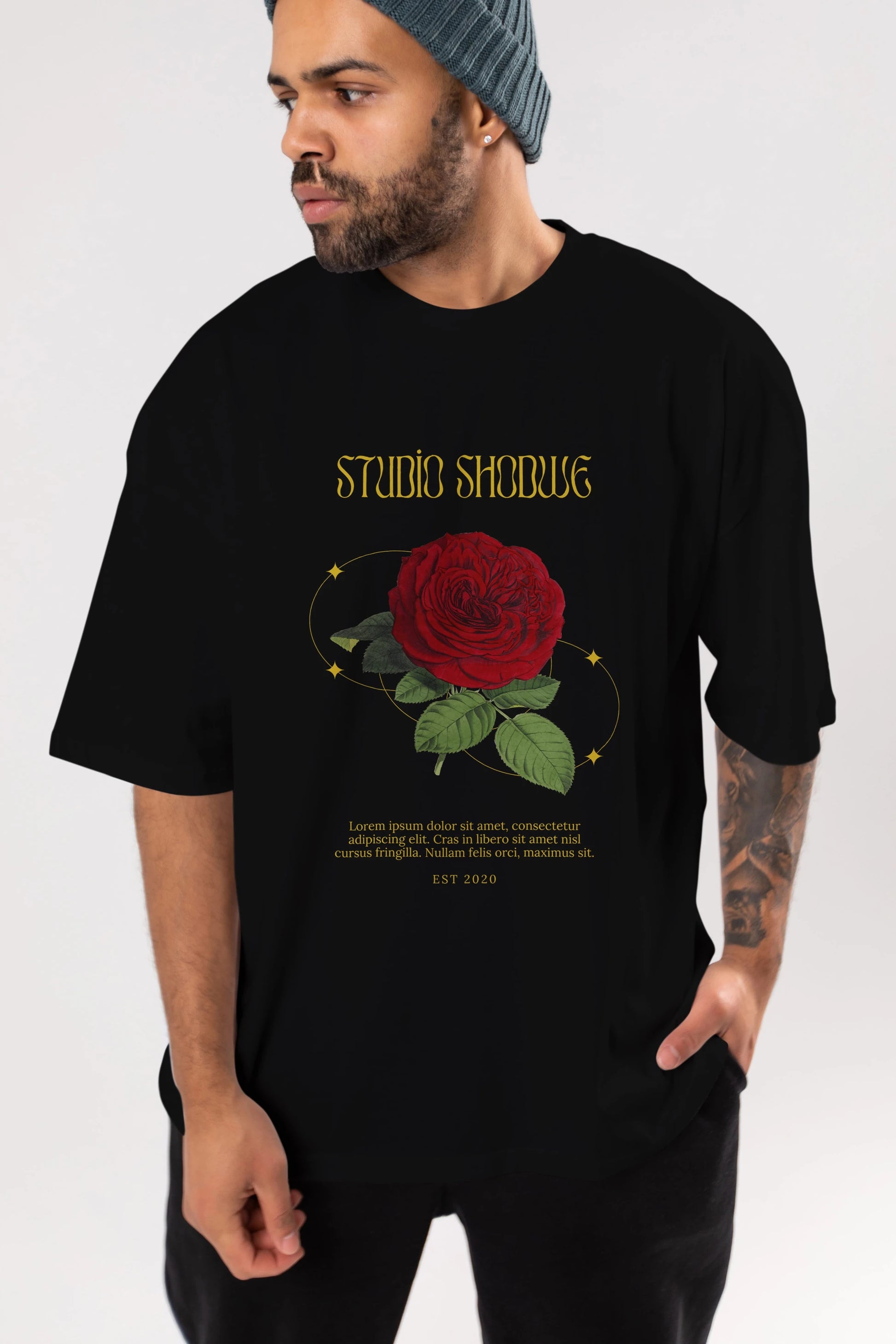 Studio Shodwe Rose Ön Baskılı Oversize t-shirt Erkek Kadın Unisex