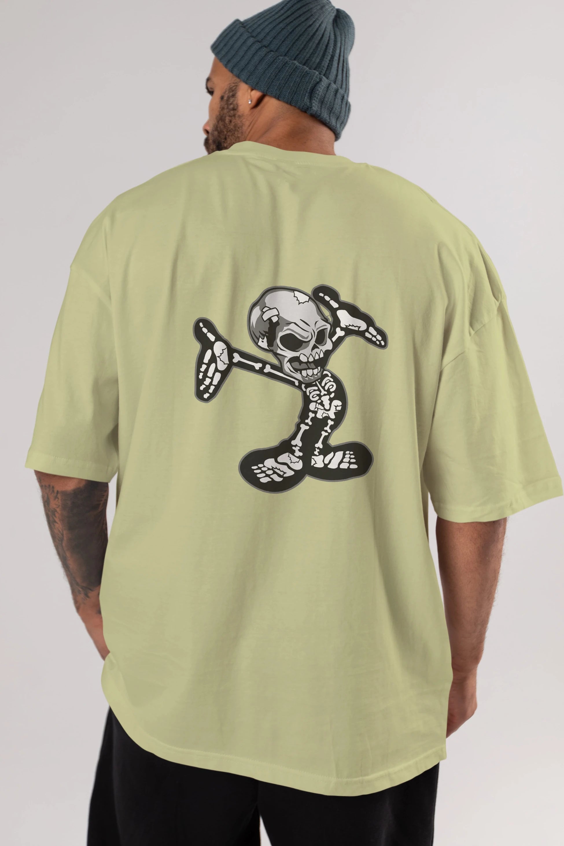 Skull Skeleton Arka Baskılı Oversize t-shirt Erkek Kadın Unisex %100 Pamuk tişort