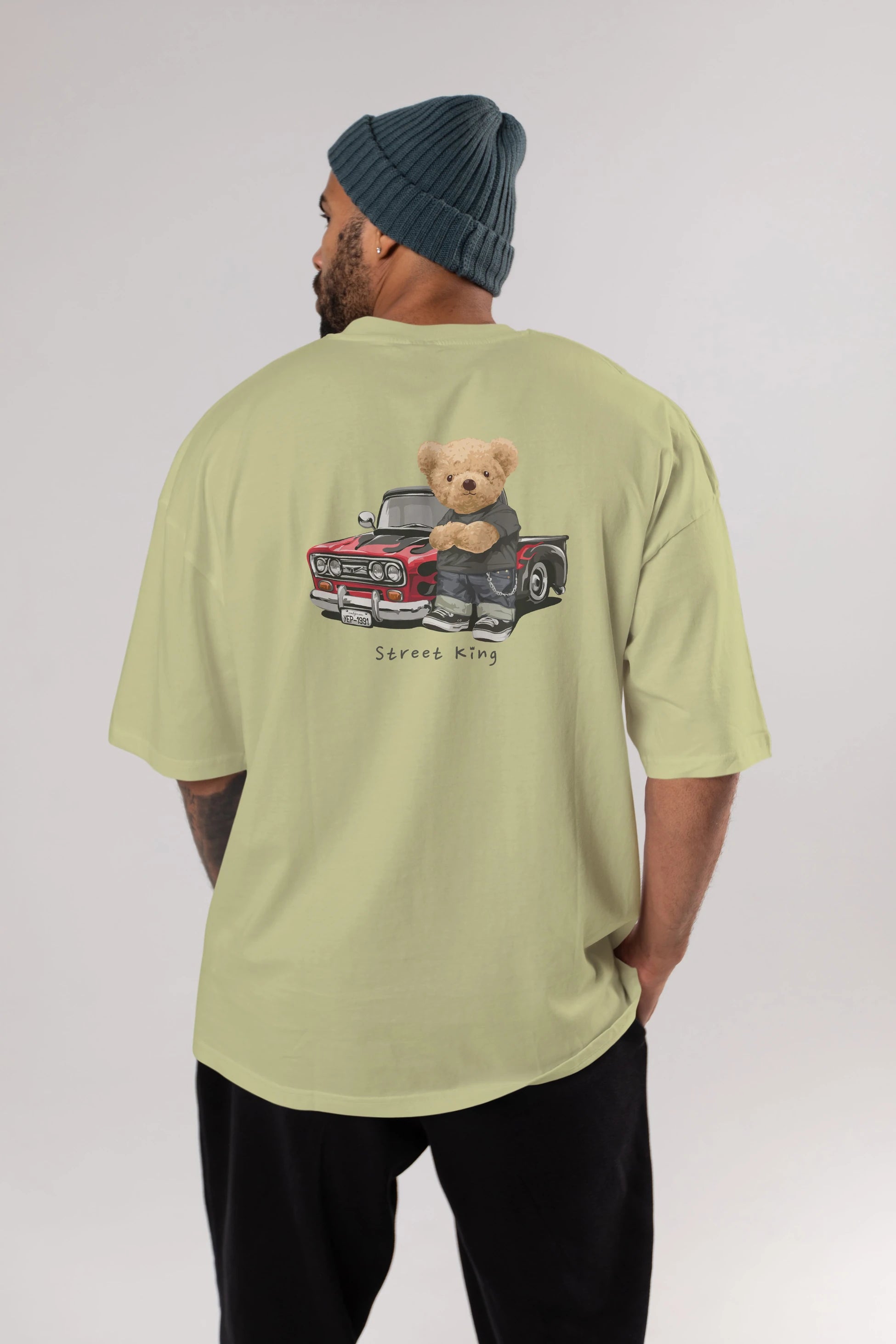 Teddy Bear Street King Arka Baskılı Oversize t-shirt Erkek Kadın Unisex %100 Pamuk