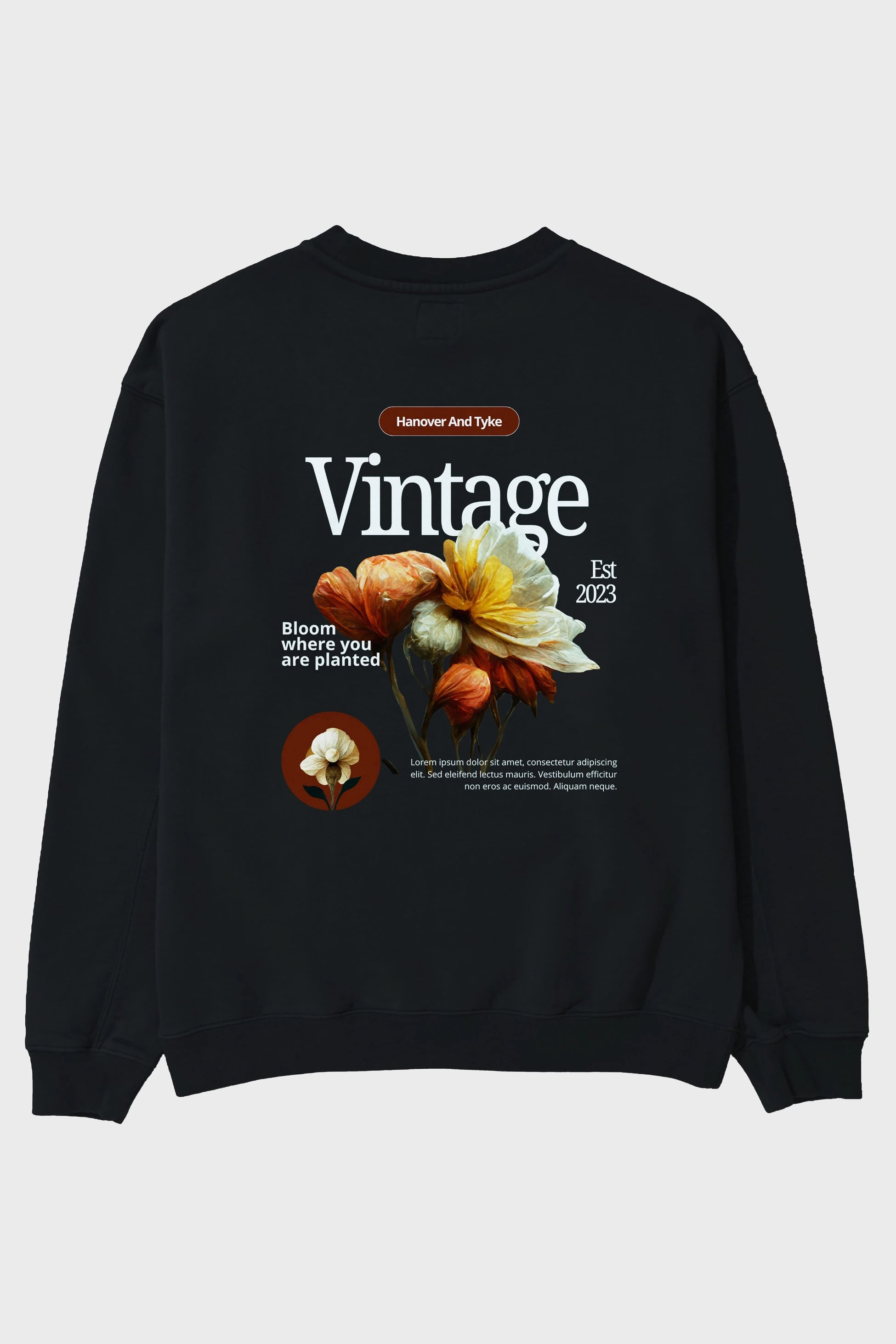Vintage Çiçek Arka Baskılı Oversize Sweatshirt Erkek Kadın Unisex