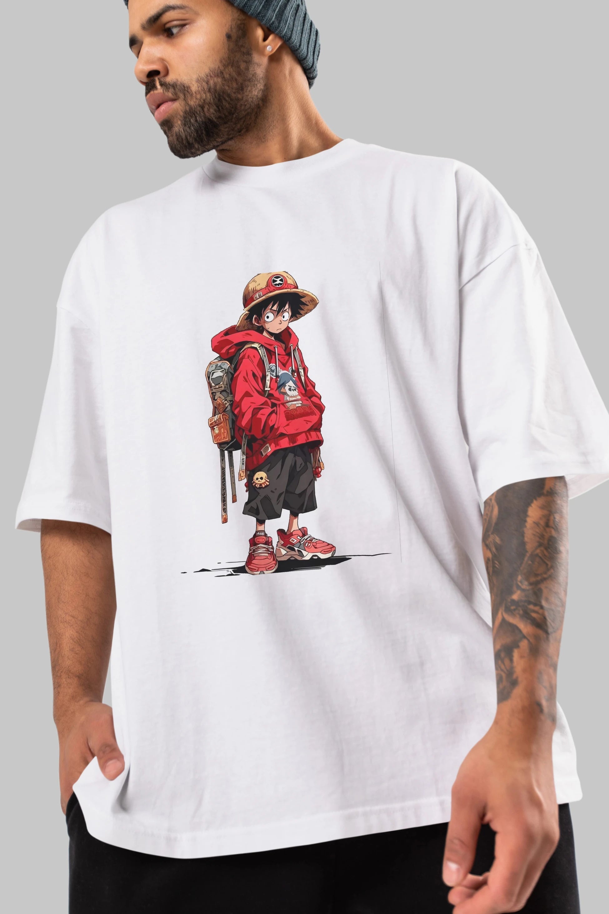One Piece Ön Baskılı Oversize t-shirt Erkek Kadın Unisex %100 Pamuk Bisiklet Yaka tişort