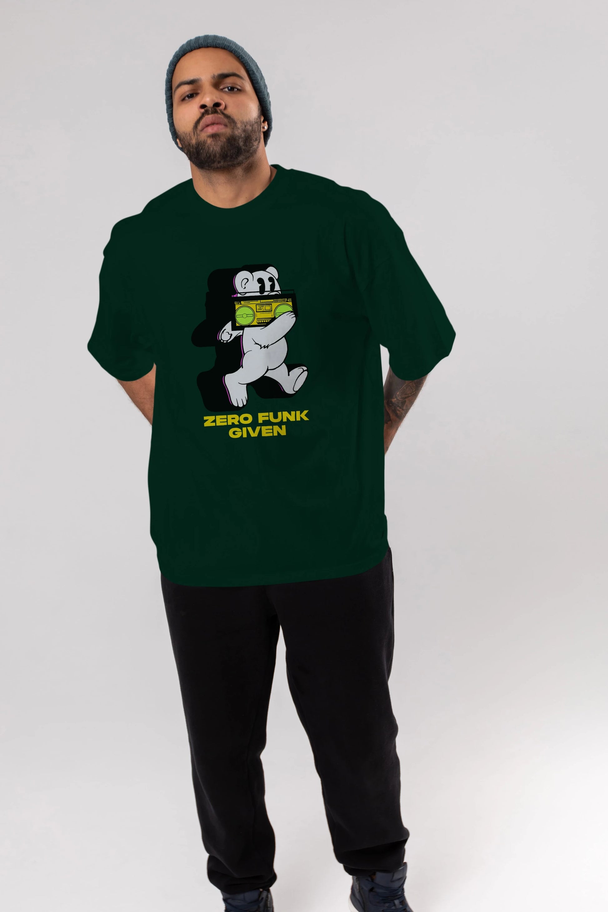 Zero Funk Given Bear Ön Baskılı Oversize t-shirt Erkek Kadın Unisex