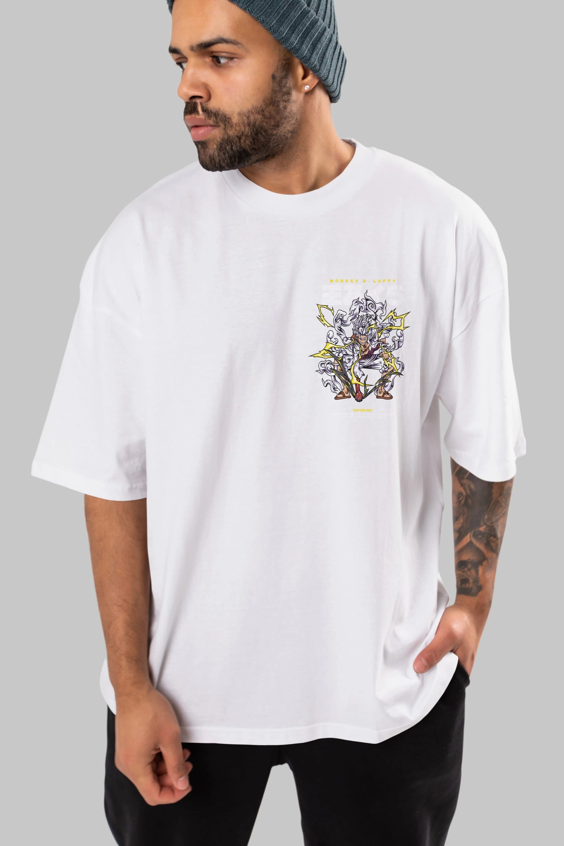 Monkey D. Luffy Ön Sol Baskılı Oversize t-shirt Erkek Kadın Unisex %100 Pamuk Bisiklet Yaka tişort