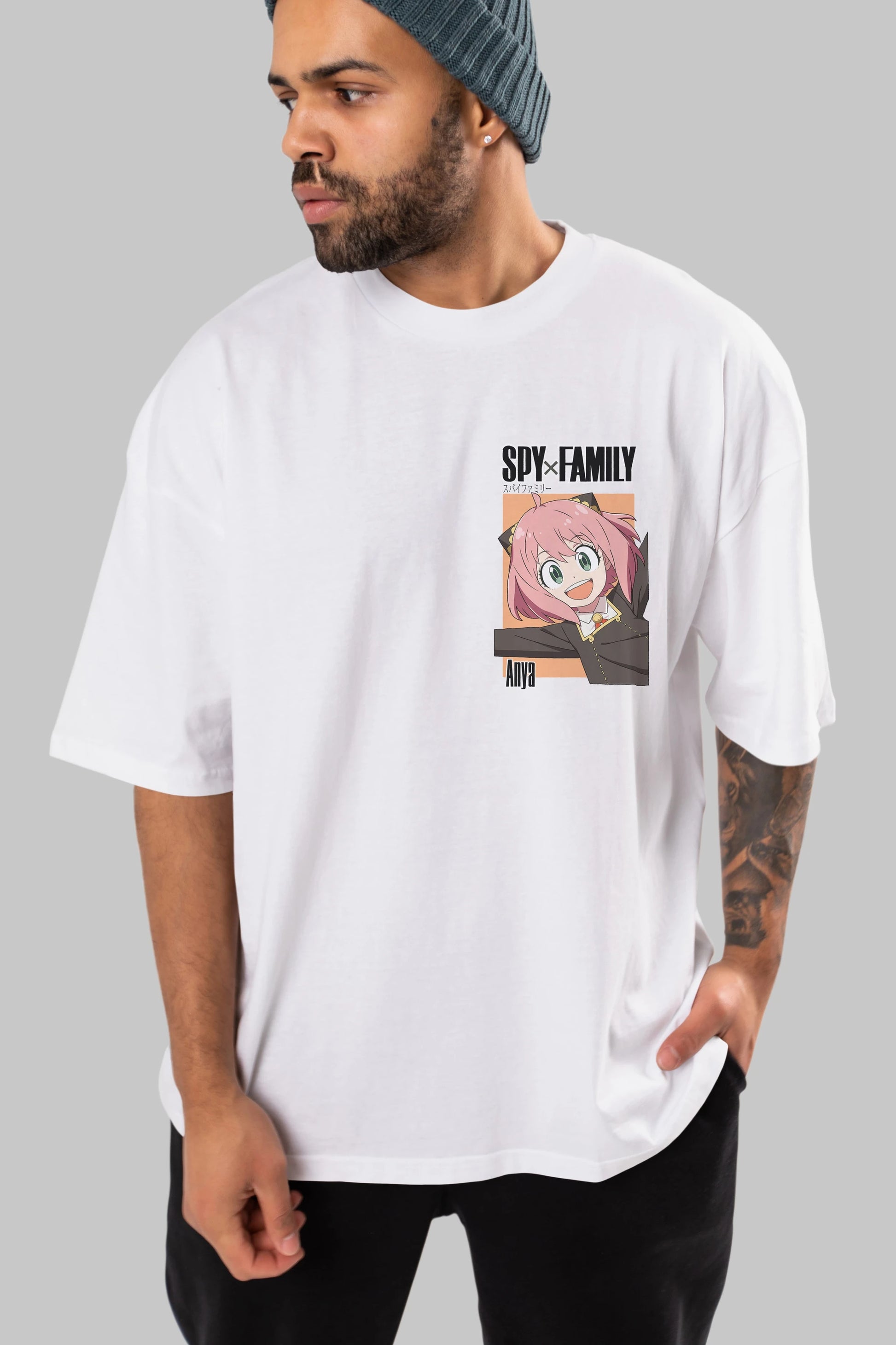 SPY X FAMILY Anya Ön Sol Baskılı Oversize t-shirt Erkek Kadın Unisex %100 Pamuk Bisiklet Yaka tişort