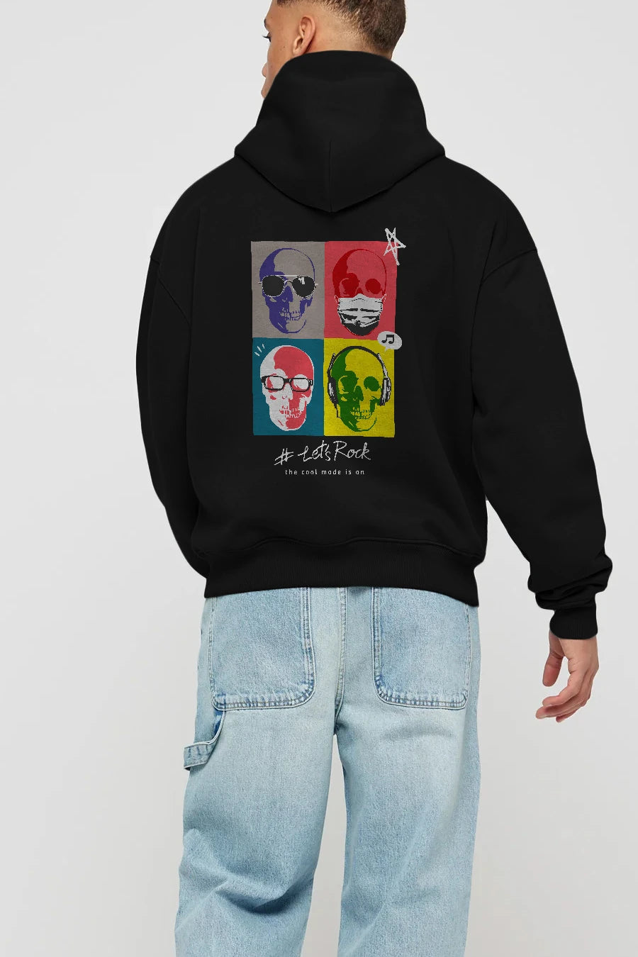 Lets Rock Arka Baskılı Hoodie Oversize Kapüşonlu Sweatshirt Erkek Kadın Unisex