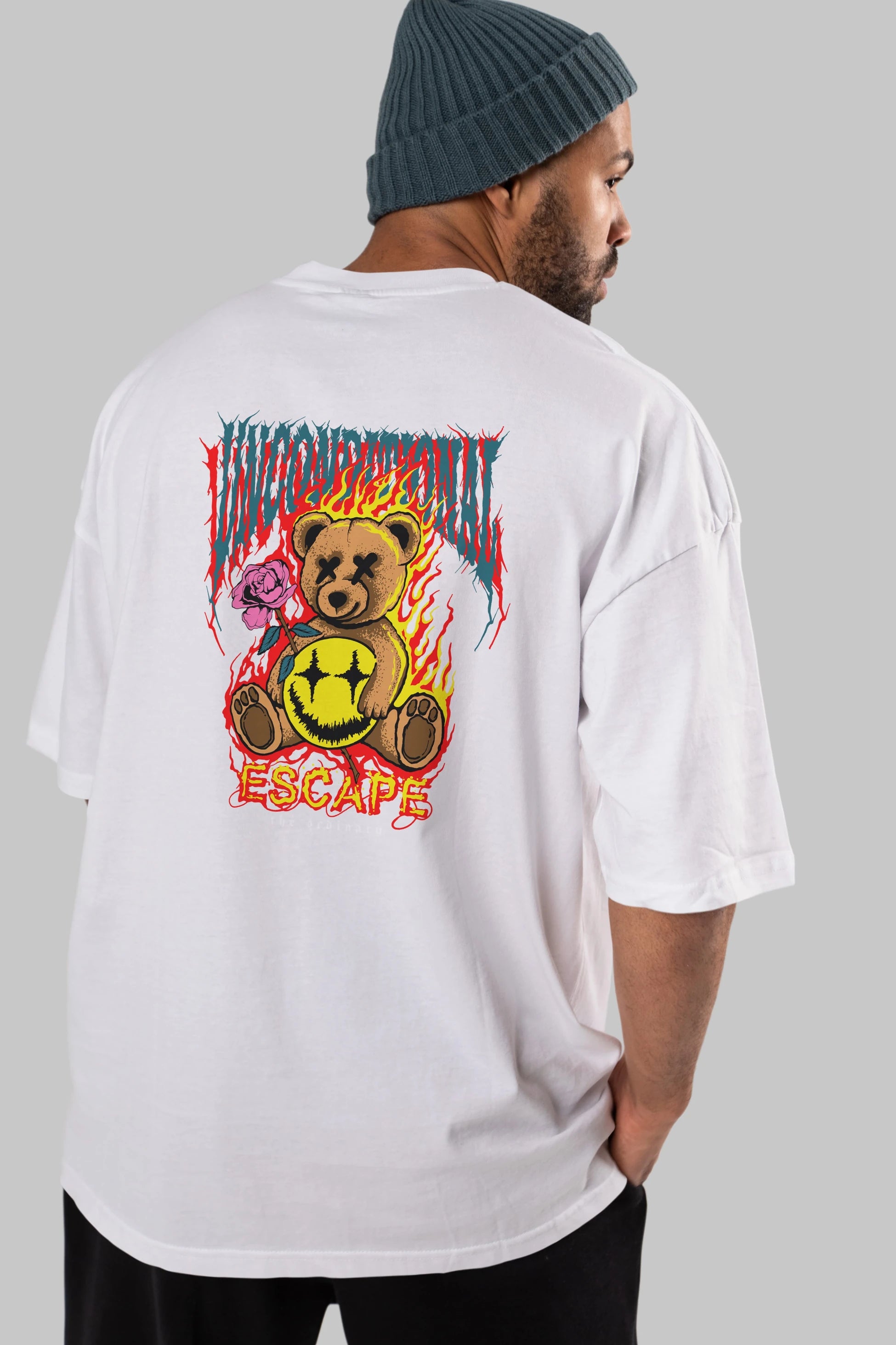 Escape Bear Arka Baskılı Oversize t-shirt Erkek Kadın Unisex