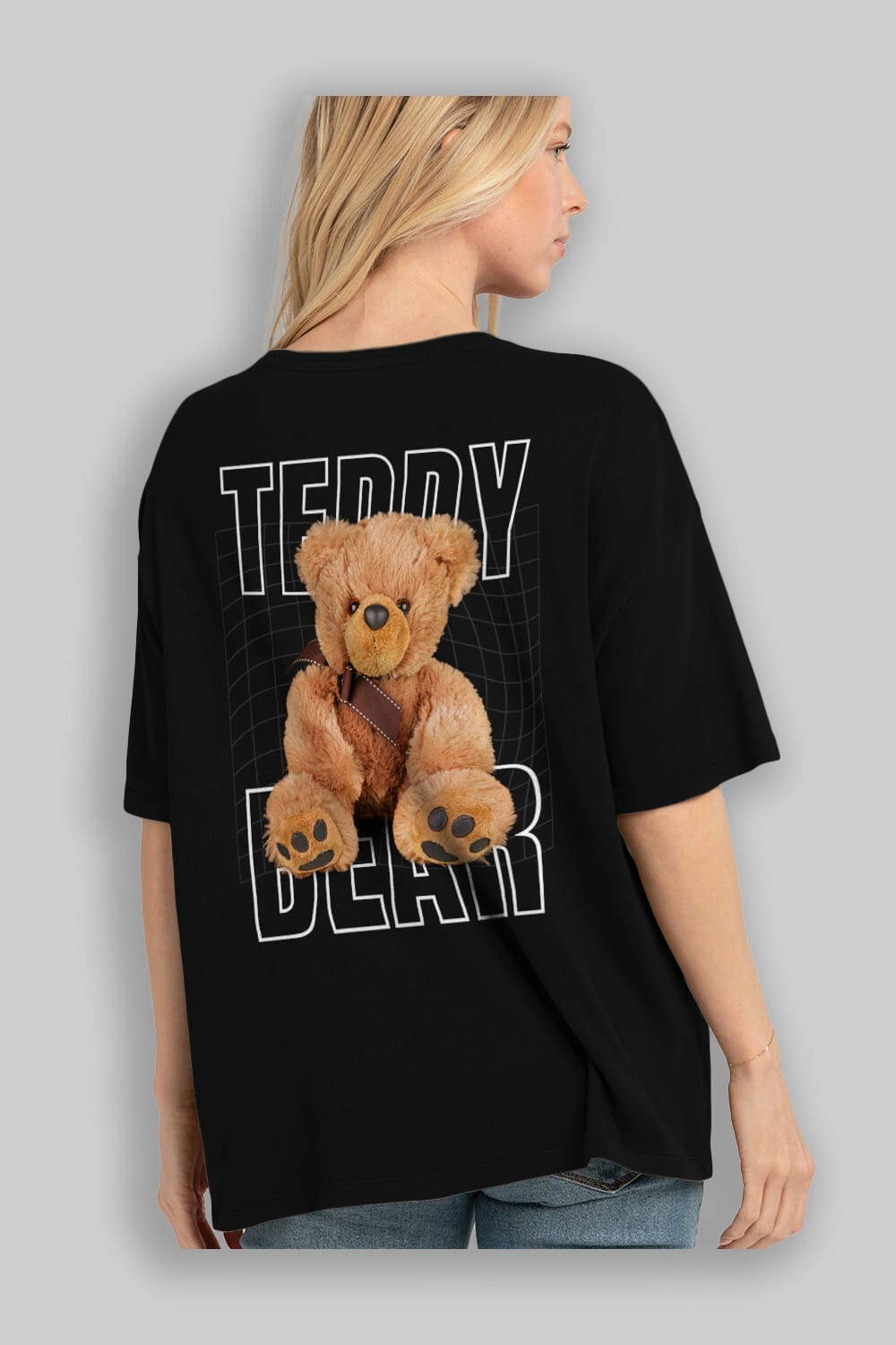 Teddy Bear Yazılı Arka Baskılı Oversize t-shirt Erkek Kadın Unisex %100 Pamuk
