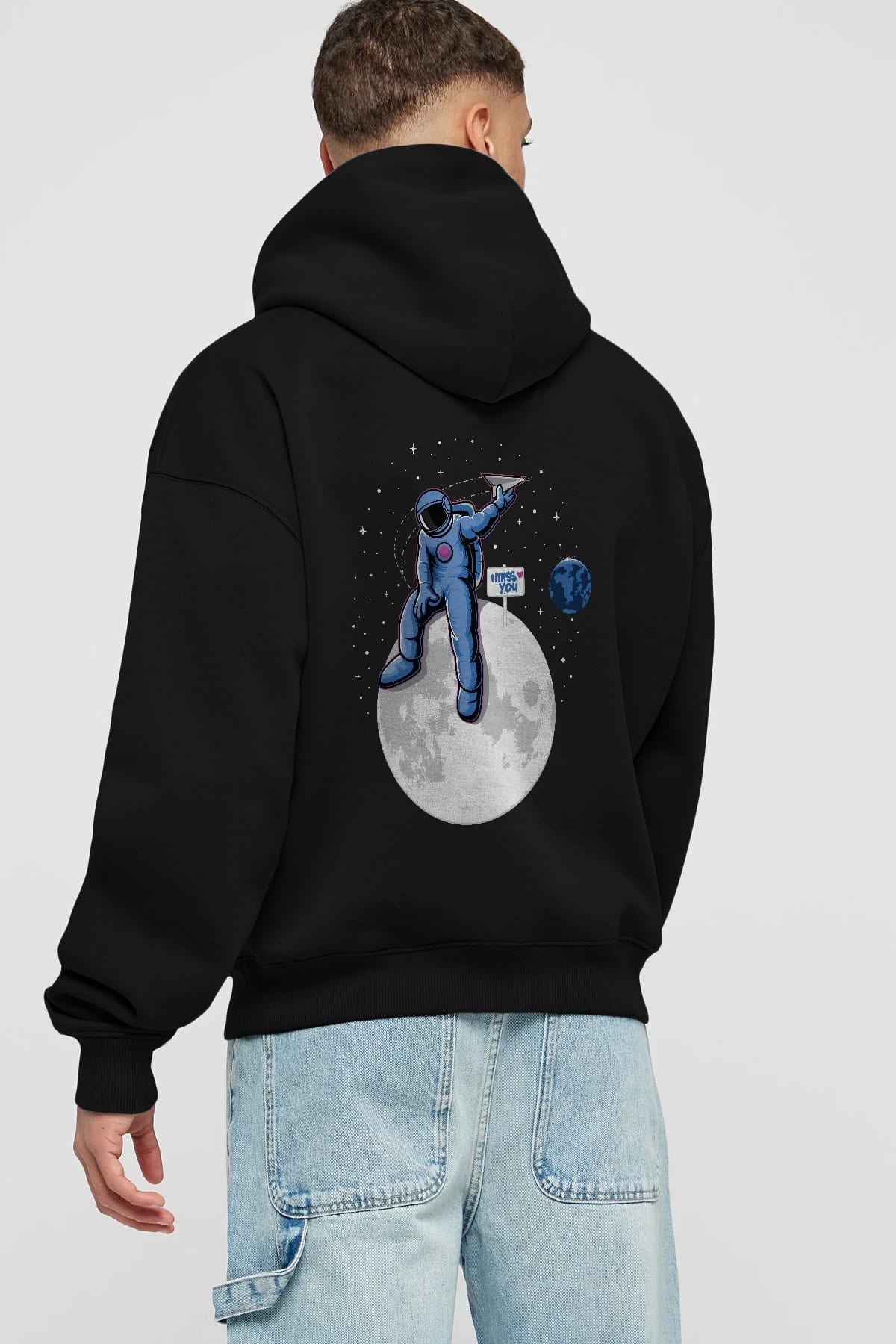Astro Missing Earth Arka Baskılı Hoodie Oversize Kapüşonlu Sweatshirt Erkek Kadın Unisex