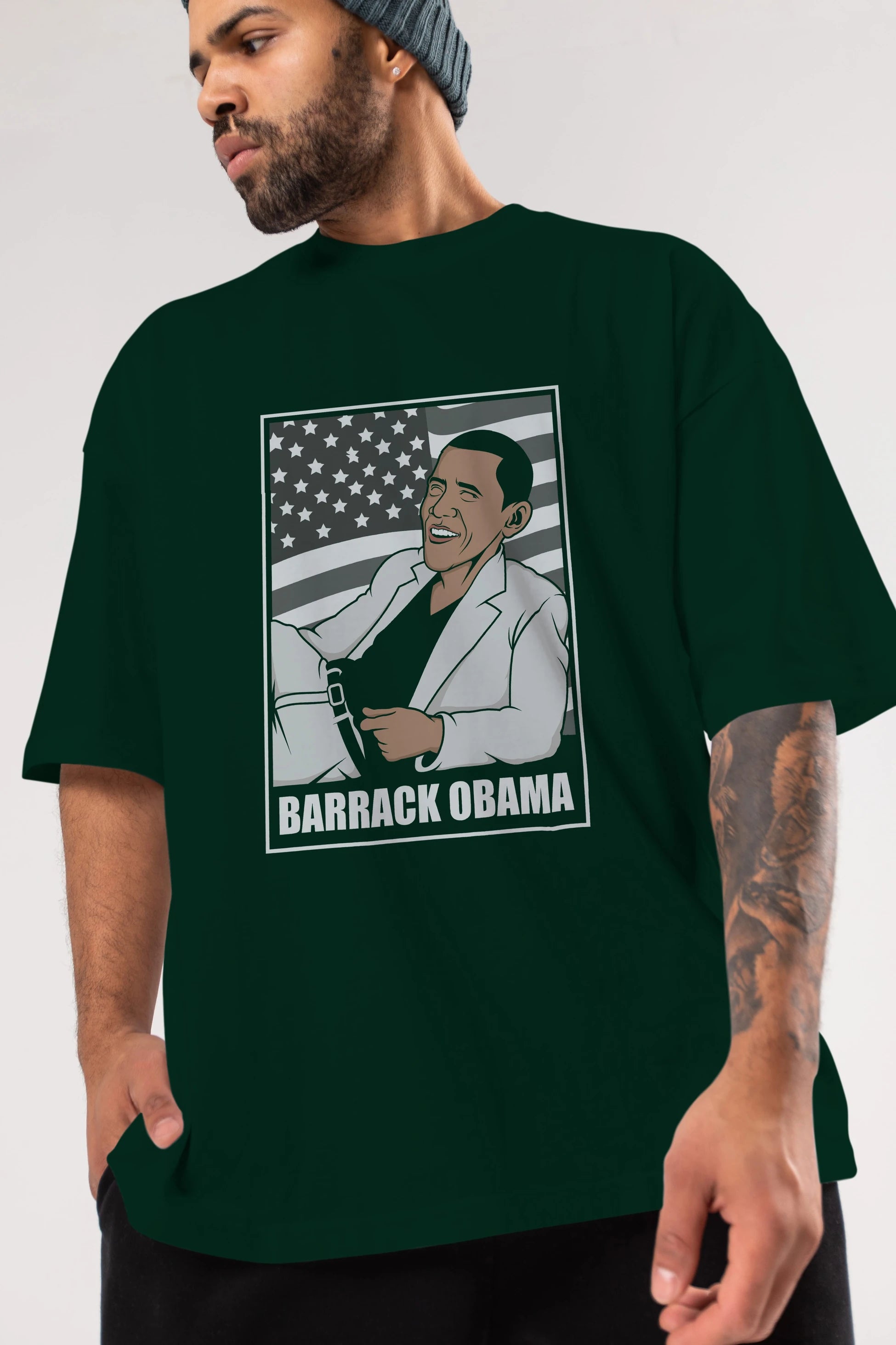 Obama Thriller Ön Baskılı Oversize t-shirt Erkek Kadın Unisex %100 Pamuk tişort