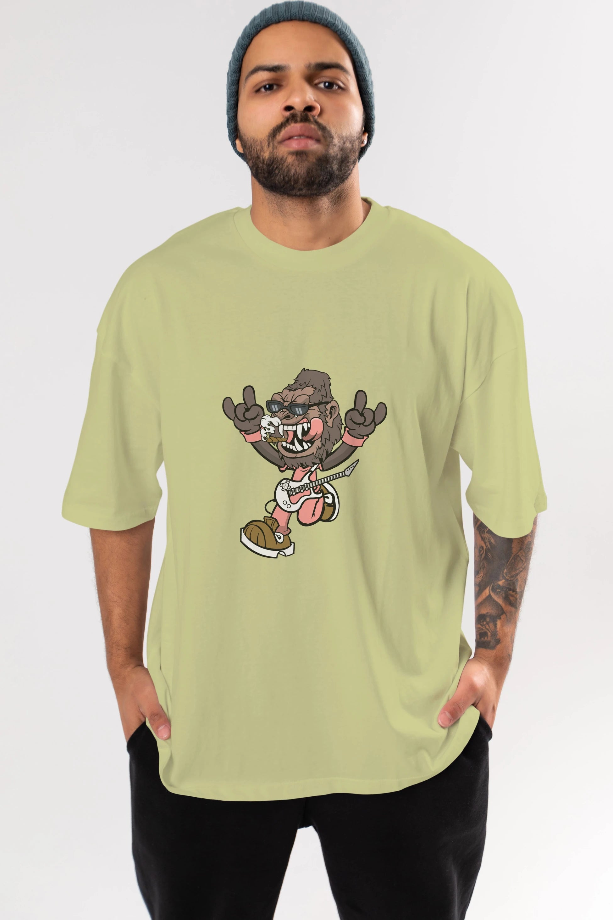 Gorilla Metal Ön Baskılı Oversize t-shirt Erkek Kadın Unisex %100 Pamuk tişort