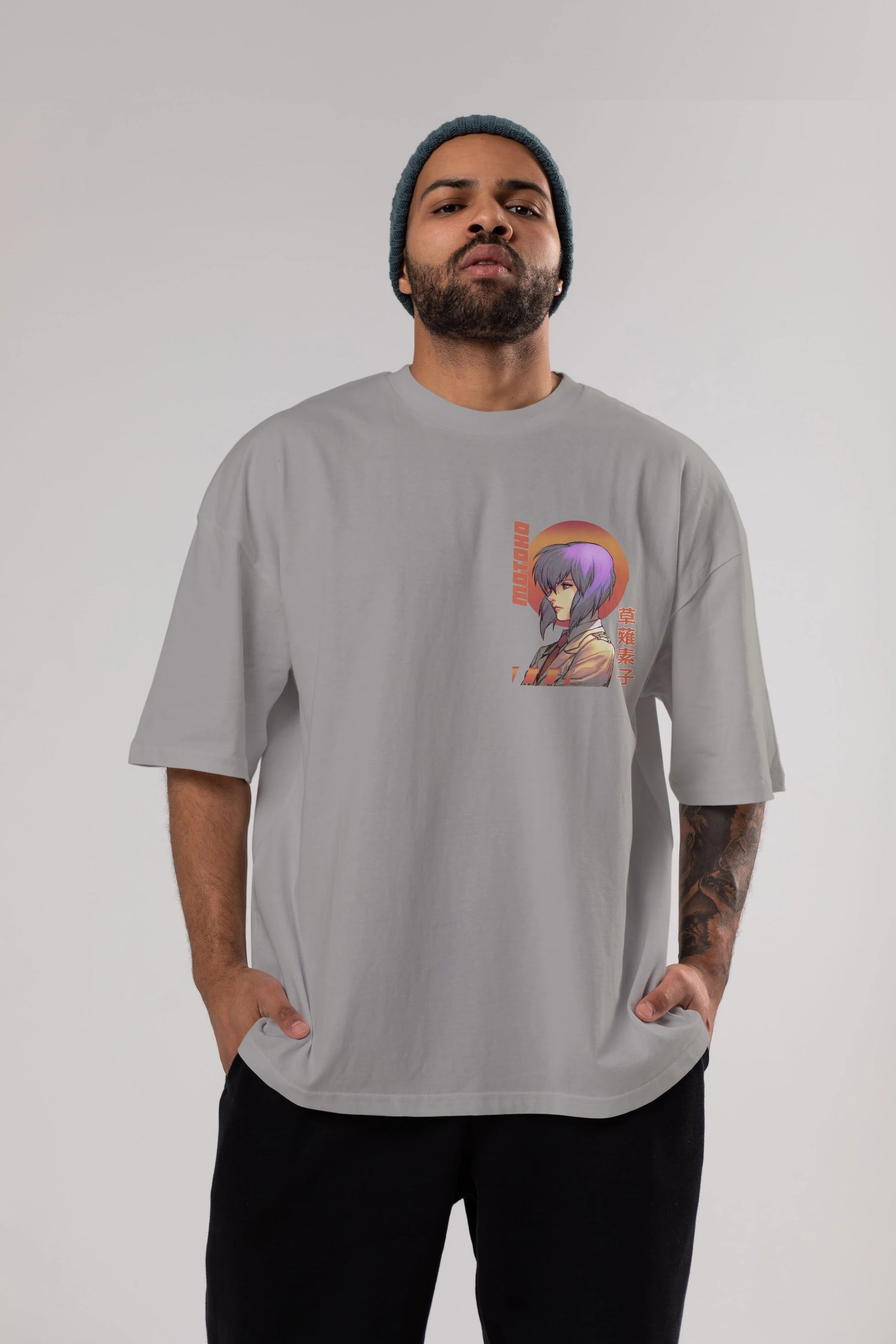 Motoko Kusanagi 10 Ön Sol Baskılı Oversize t-shirt Erkek Kadın Unisex %100 Pamuk Bisiklet Yaka tişort